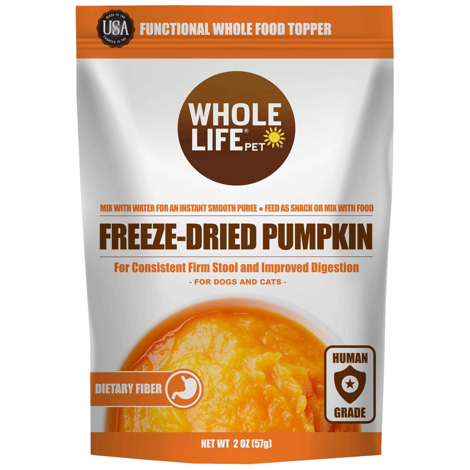 Whole Life Pet Human Grade Freeze Dried Instant Pumpkin Powder for Dogs & Cats
