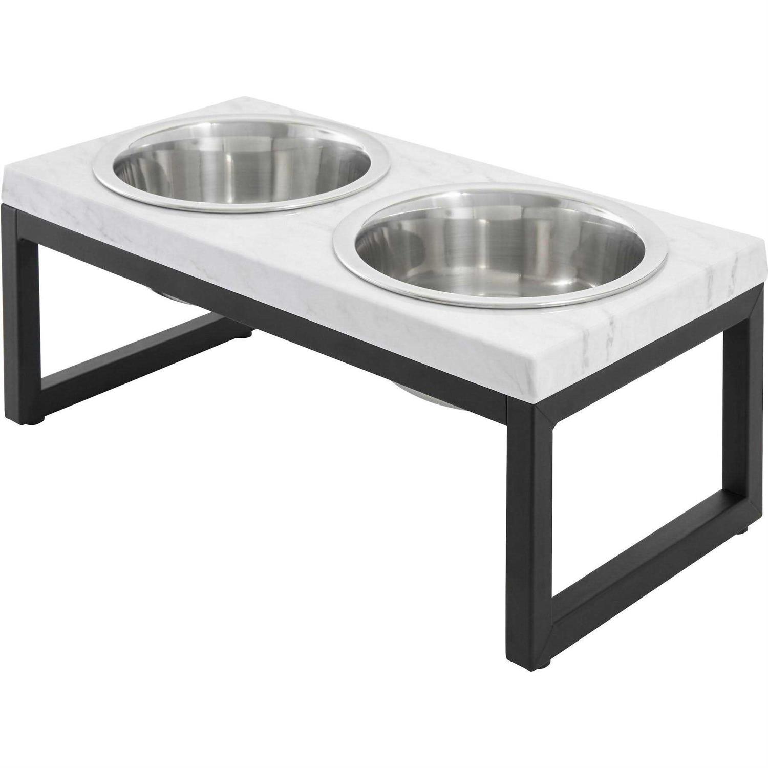 Frisco Marble Print Stainless Steel Double Elevated Dog Bowl
