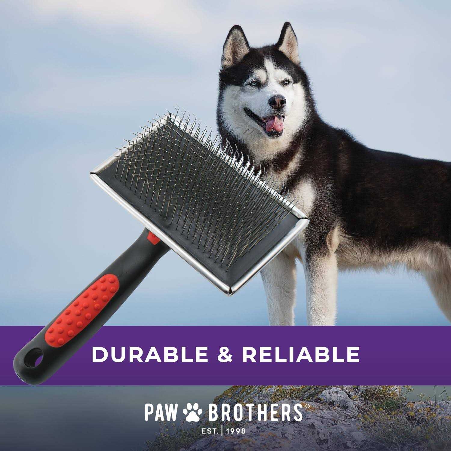 ryan’s Pet supplies Paw Brothers Extra Long Pin Flat Slicker Brush for Dogs