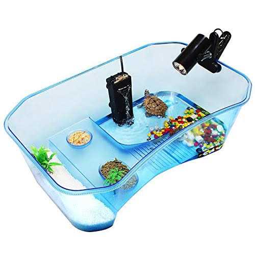 Geegoods Turtle Tank Aquarium,Reptile Tank,Turtle Aquarium Terrapin Lake with Platform Plants Tank for Pet Turtle Reptile Habitat