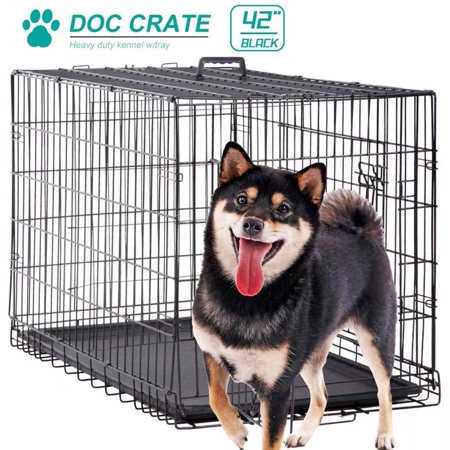 Dkelincs XL Dog Cage 42 inch Dog Crate and Kennel Folding Pet Animal Segregation Cage with Plastic Tray for Dog Training Indoor, Black