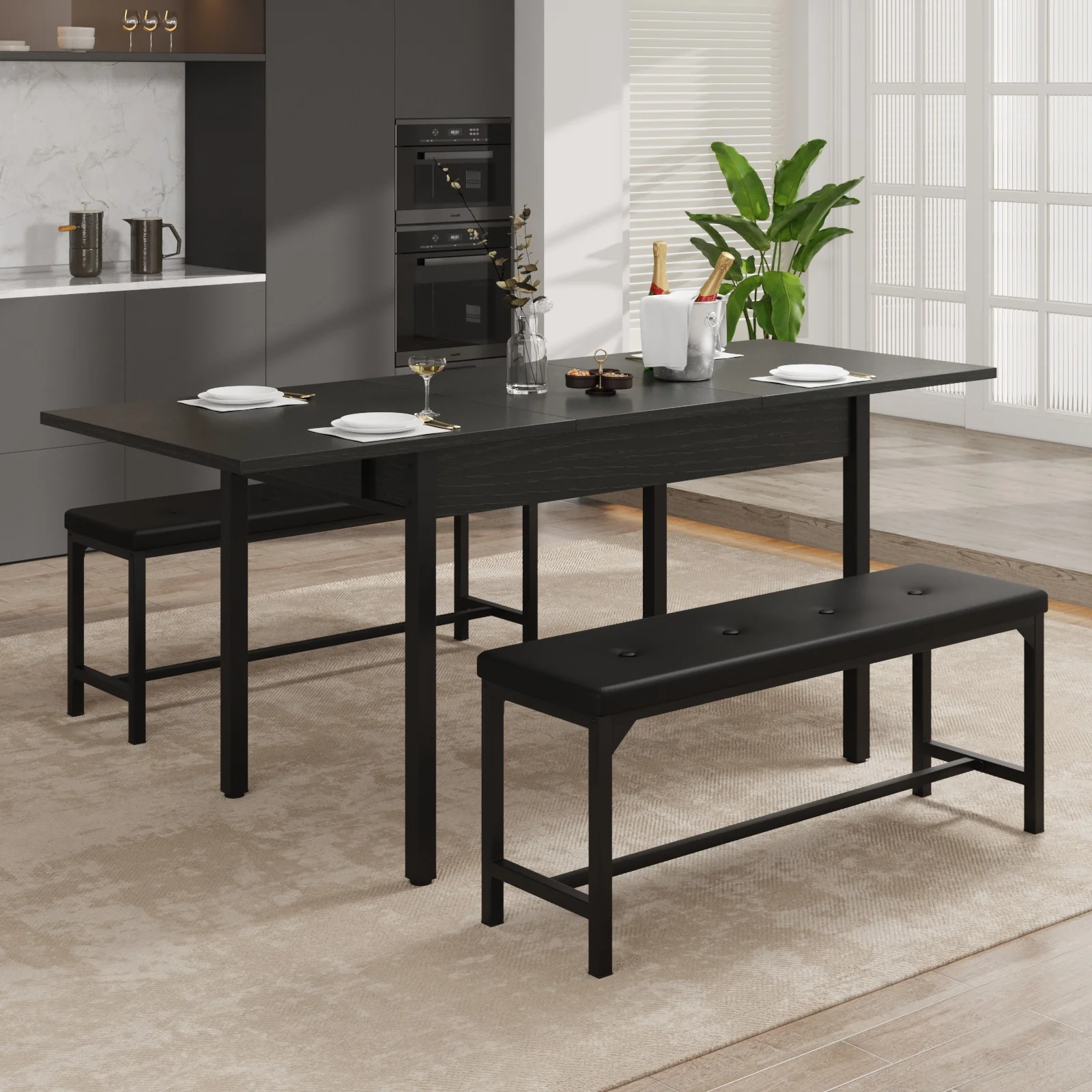 FiveWillowise 3-Piece Dining Table Set for 4-8, Kitchen Table Set with Metal Frame & Wooden Board .63