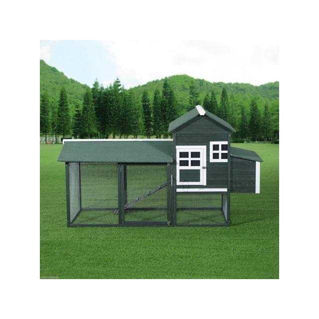 PawHut 84 Wooden Chicken Coop Hen House Outdoor with Run Nesting Box