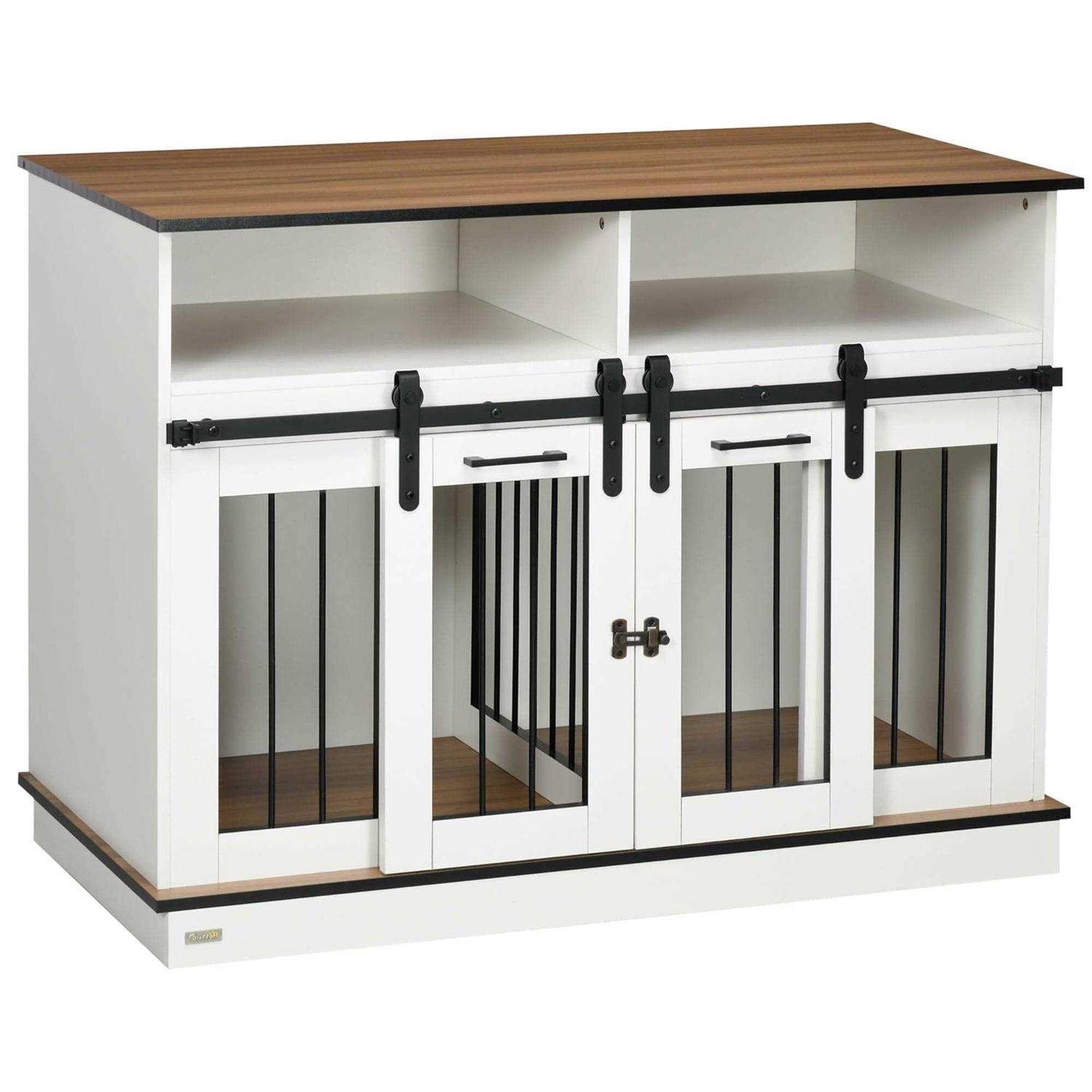 PawHut Dog Crate Furniture for Large Dogs Double Dog Kennel for Small Dogs with Shelves