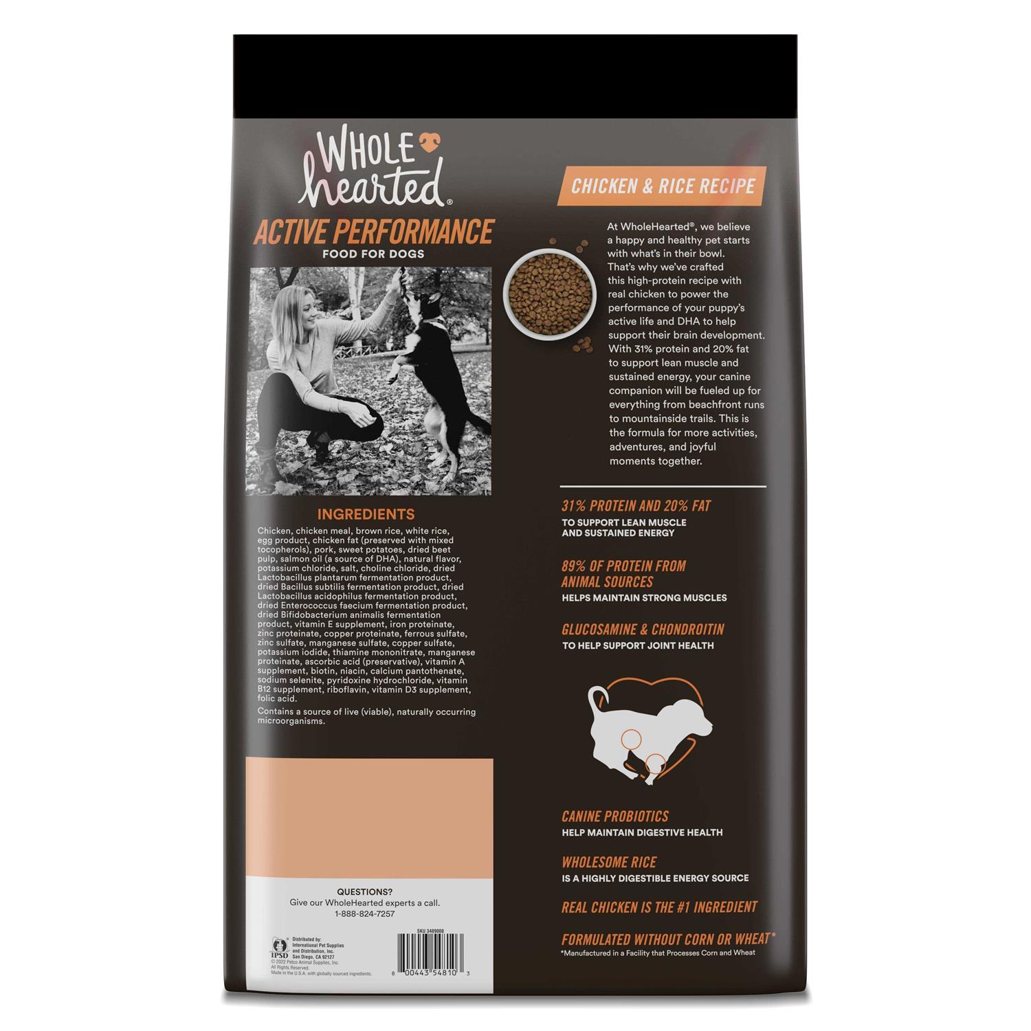 WholeHearted Active Performance High-Protein Chicken & Rice Recipe Dry Puppy Food