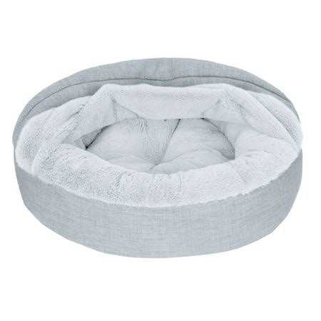 FurHaven Pet Products Plush & Performance Linen Hooded Donut Pet Bed for Dogs & Cats