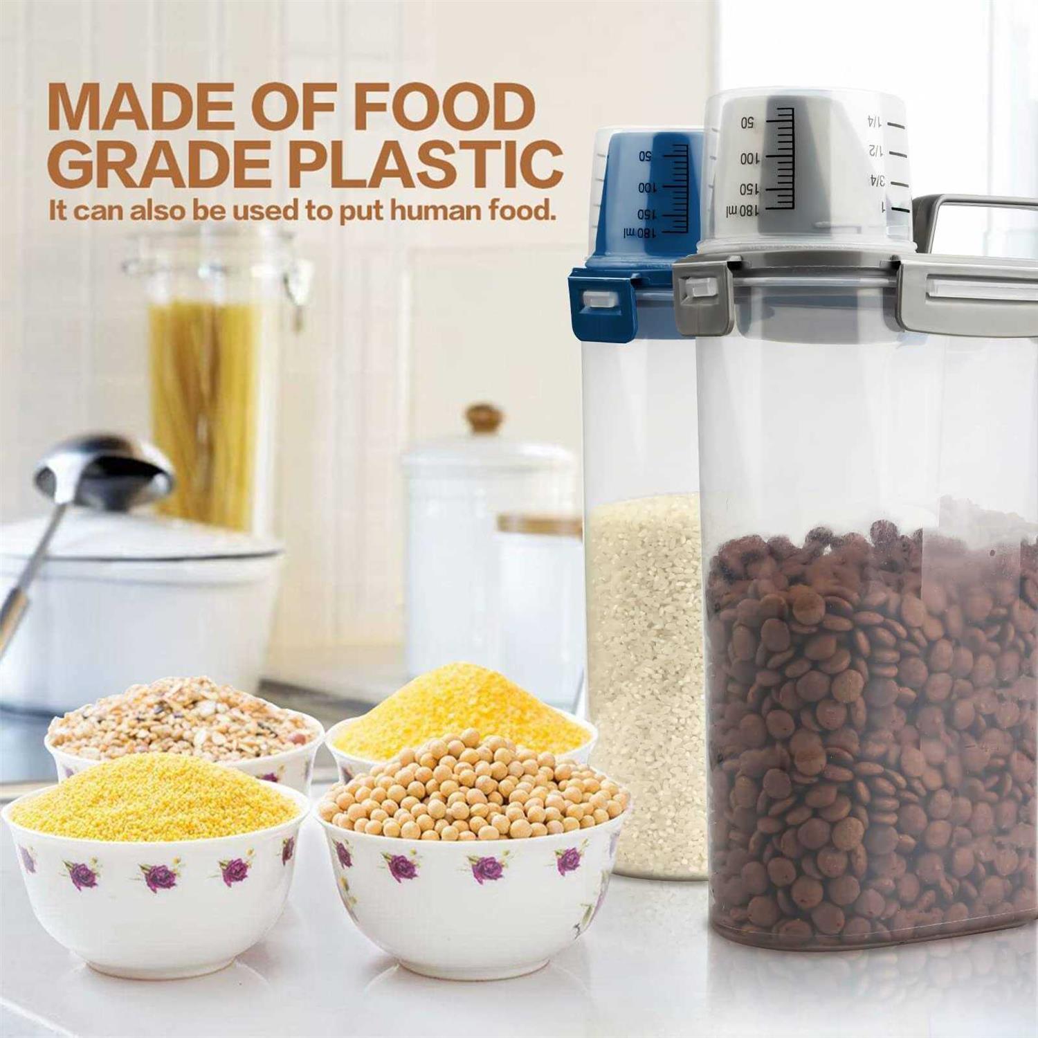 TIOVERY Upgraded Dog Food Storage Container Small, Cat Food Container Airtight, Pet Food Container Dispenser with Pour Spout, Measuring Cup and 4