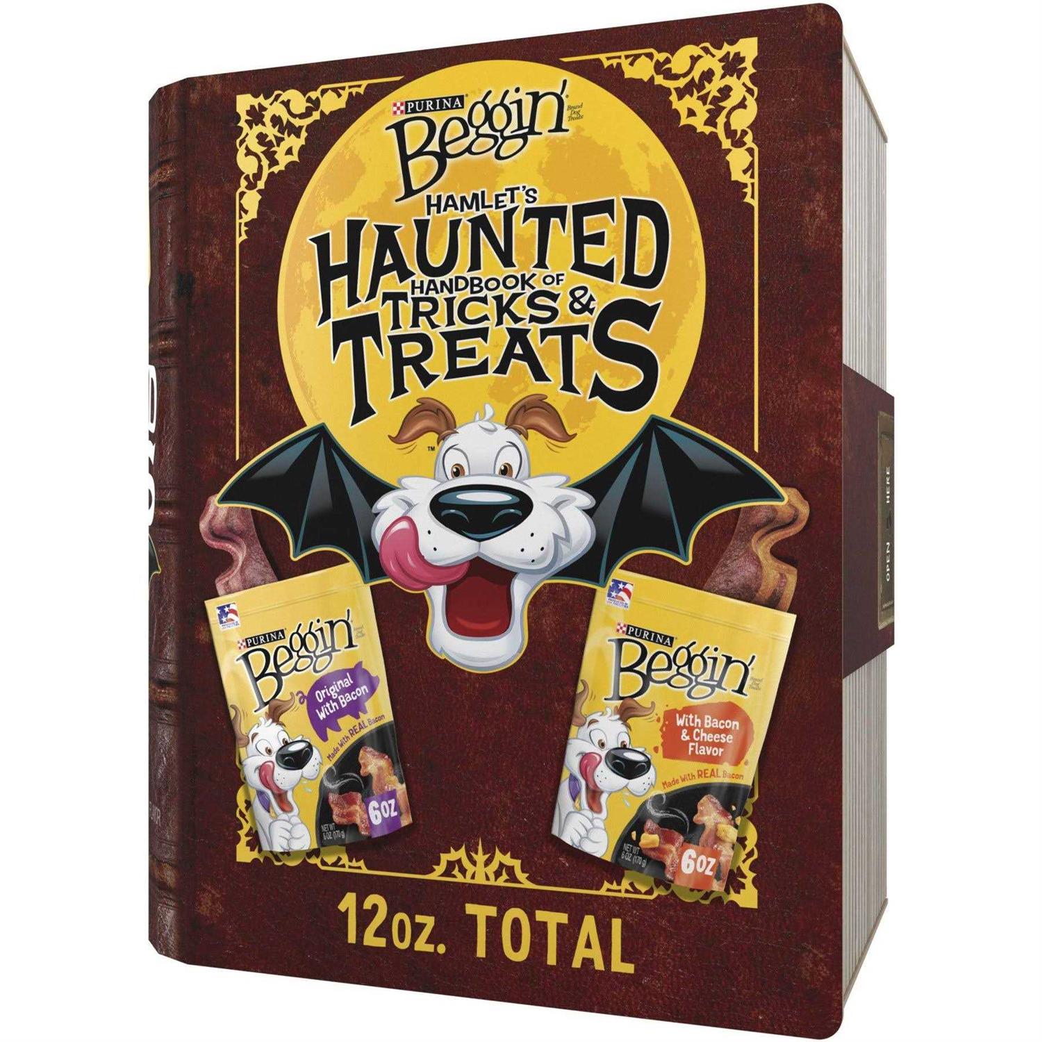 Purina Beggin Hamlets Haunted Handbook of Tricks and Treats Original with Bacon and with Bacon and Cheese Flavor Halloween Dog Treats