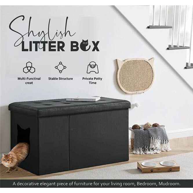 Sweet Barks Designer Cat Litter Box Enclosure Hidden Washroom Bench Ottoman