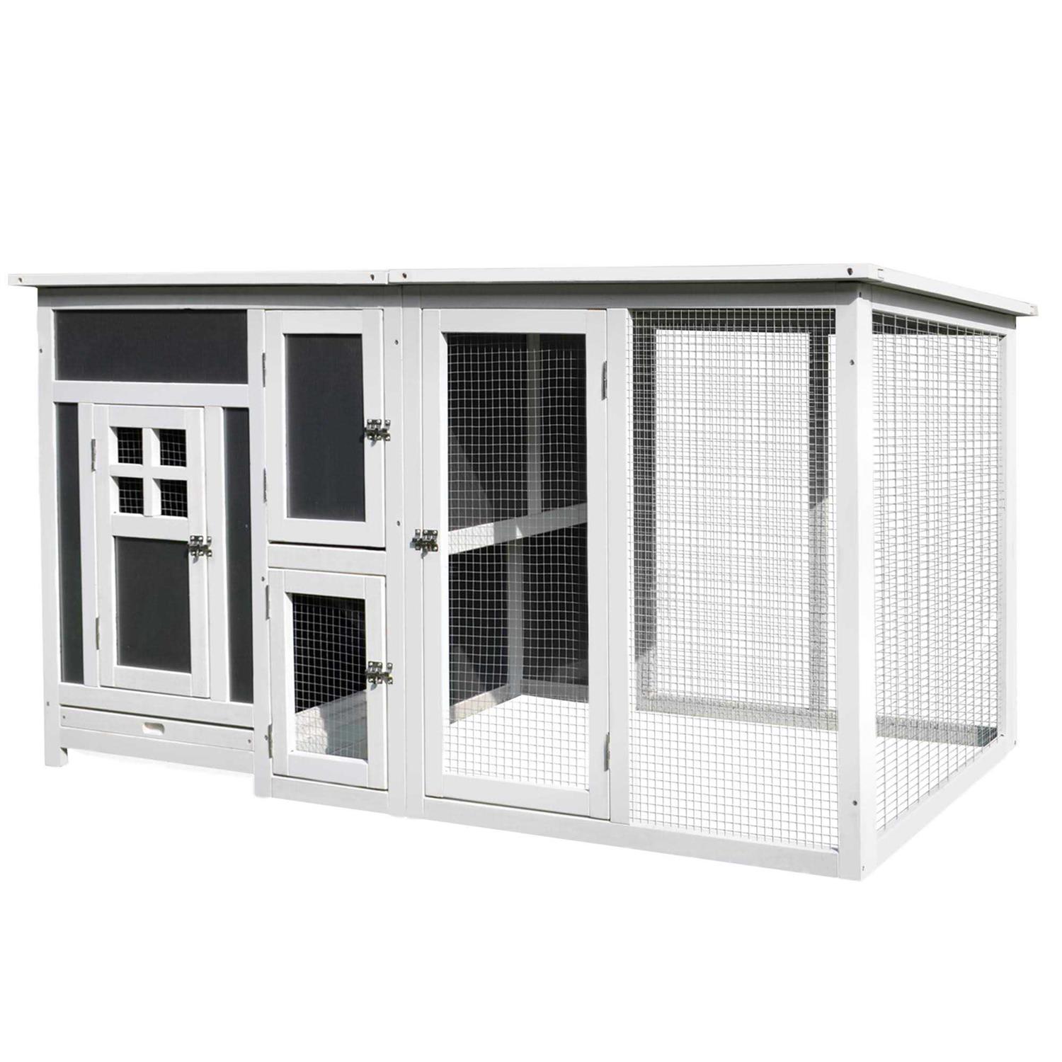 PawHut 63 Outdoor Chicken Coop Wooden Chicken Cage with Run Area