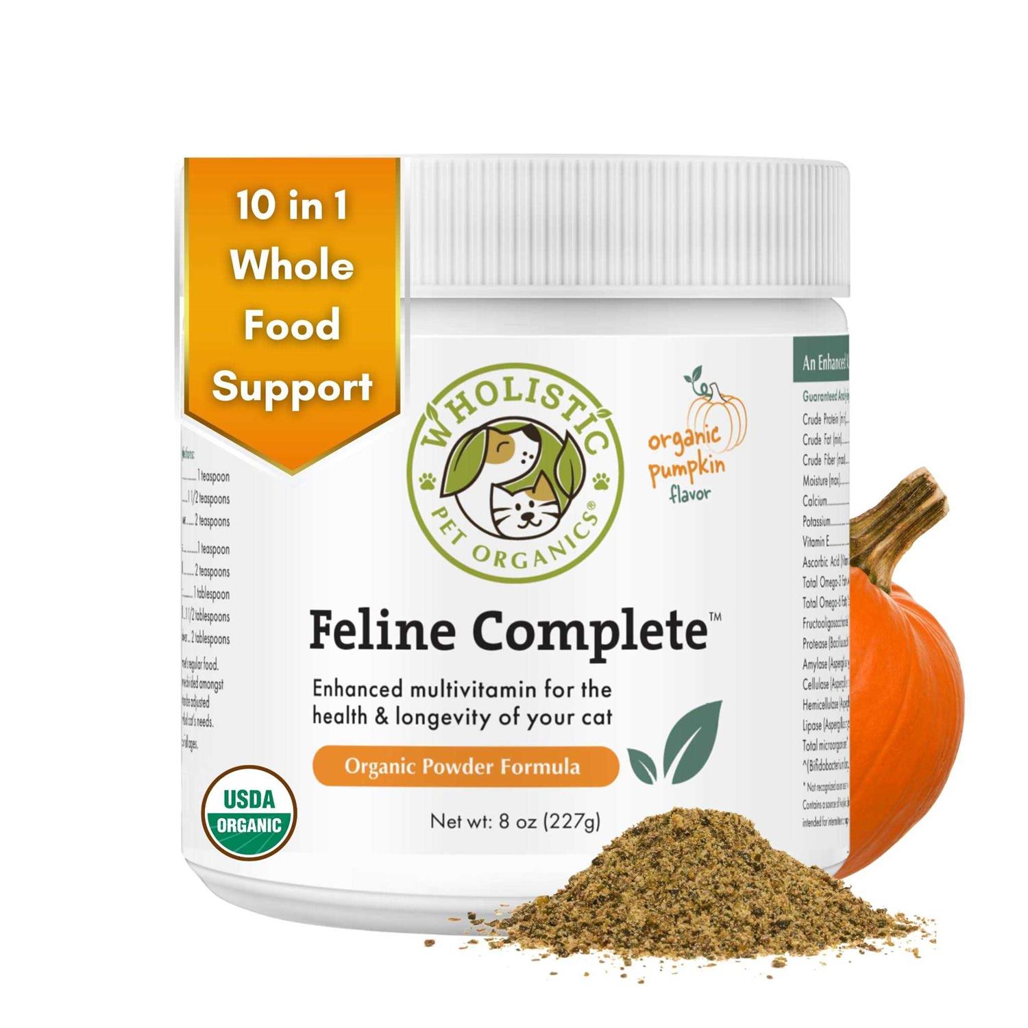 Wholistic Pet Organics Organic Feline Complete Pumpkin Enhanced Powder Daily Multivitamin for Cats