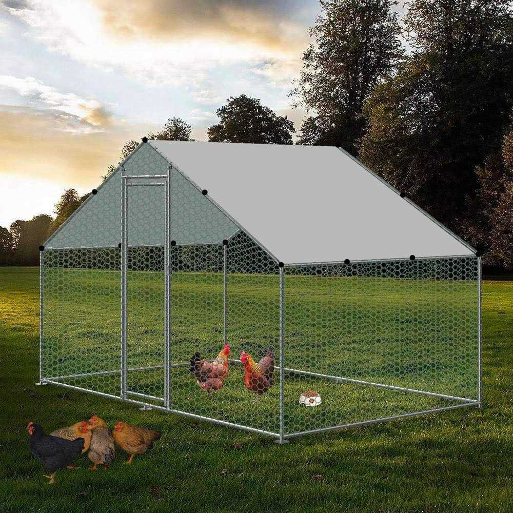 Carmyra Large Chicken Coop Walk-in Metal Poultry Cage House Rabbits Habitat Cage Spire Shaped Coop with Waterproof and Anti-Ultraviolet Cover