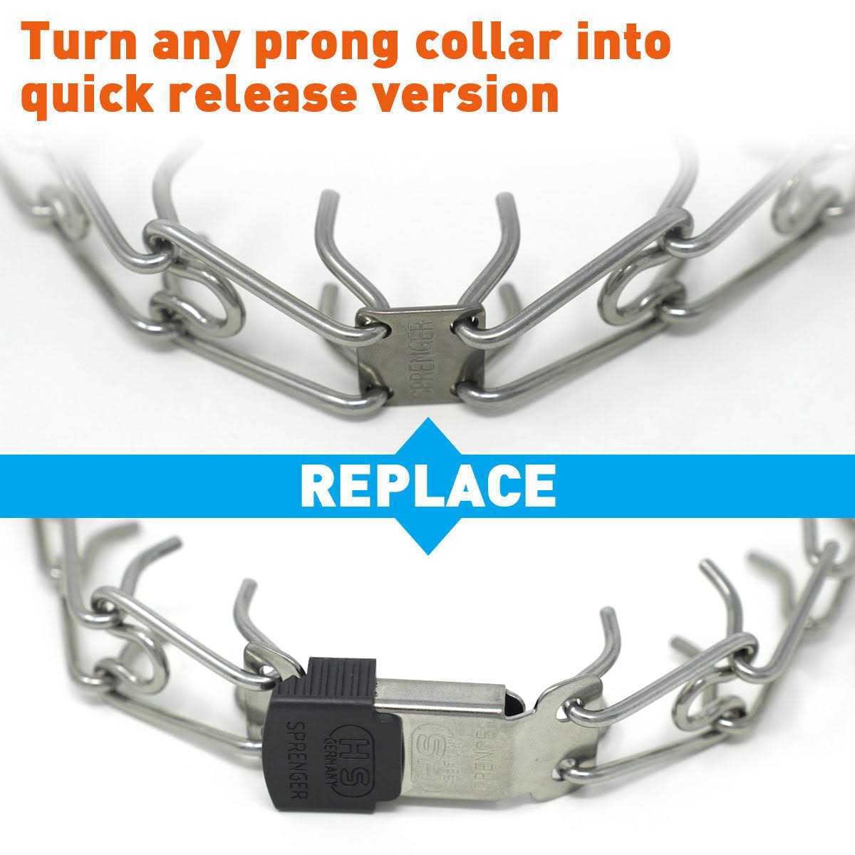 Herm Sprenger ClicLock Fastener Stainless Steel Buckle for Prong Dog Training Collar & Quick Release with Easy Buckle for Medium Large Dogs