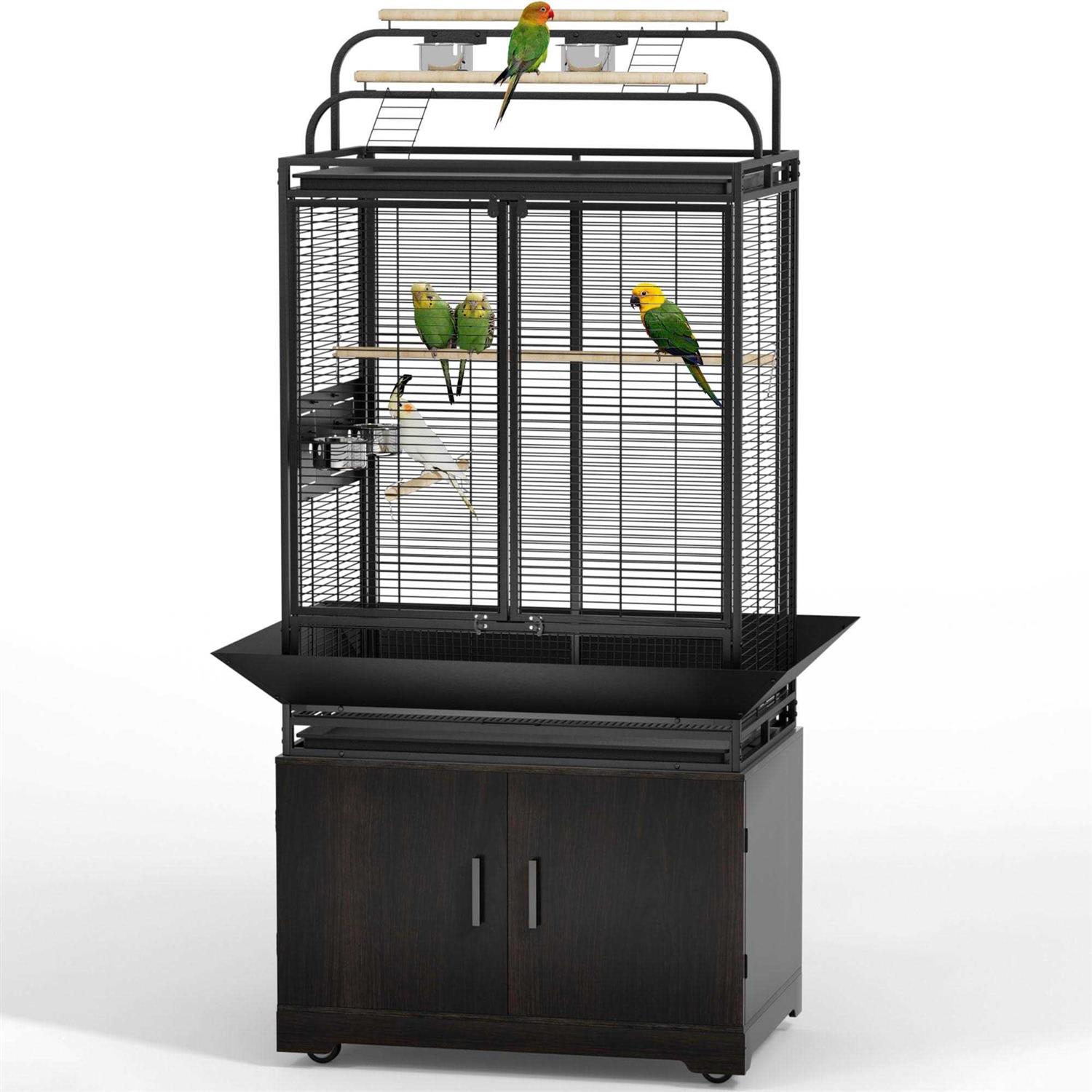 Gdlf 71-Inch Bird Cage with Play Top And Rolling Storage Cabinet Extra Large with Cover