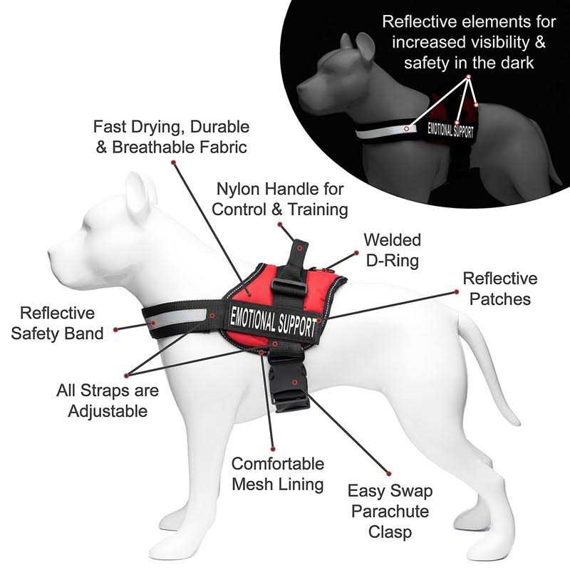 Industrial Puppy Emotional Support Dog Vest Harness with Reflective Straps and Matching ESA Leash Set
