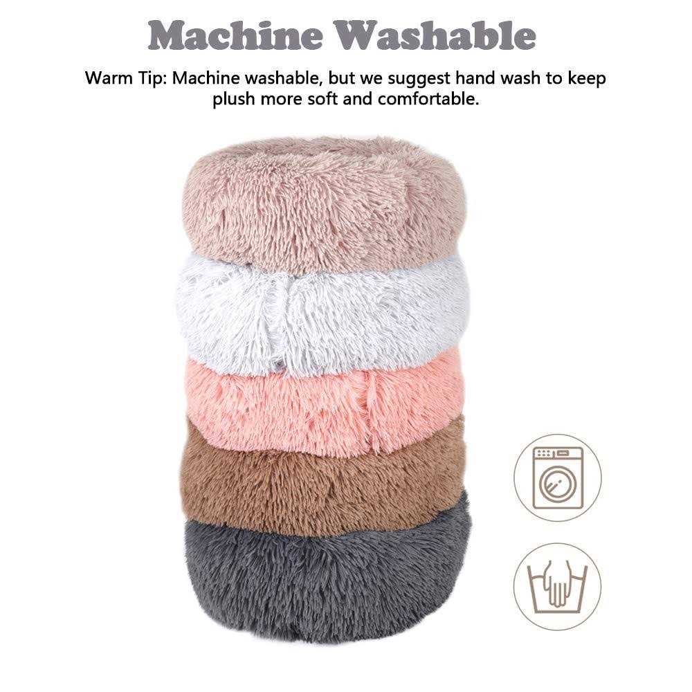 Otoez Round Plush Donut Pet Bed Warm Fur Cuddler Dog Cat Cushion Bed Calming Bed Non-Slip Bottom