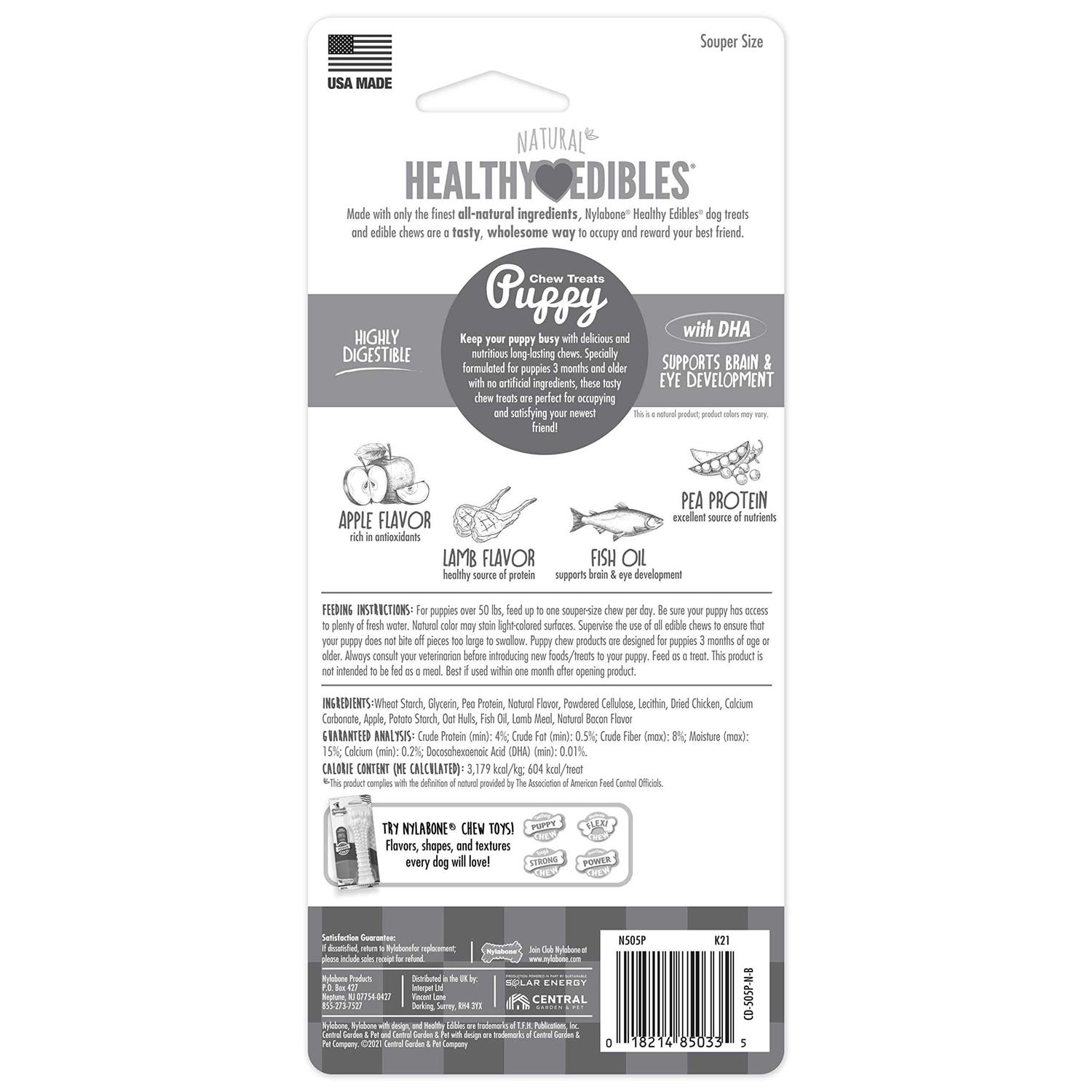 Nylabone Healthy Edibles Puppy Natural Long Lasting Dog Chew Treats Lamb Apple