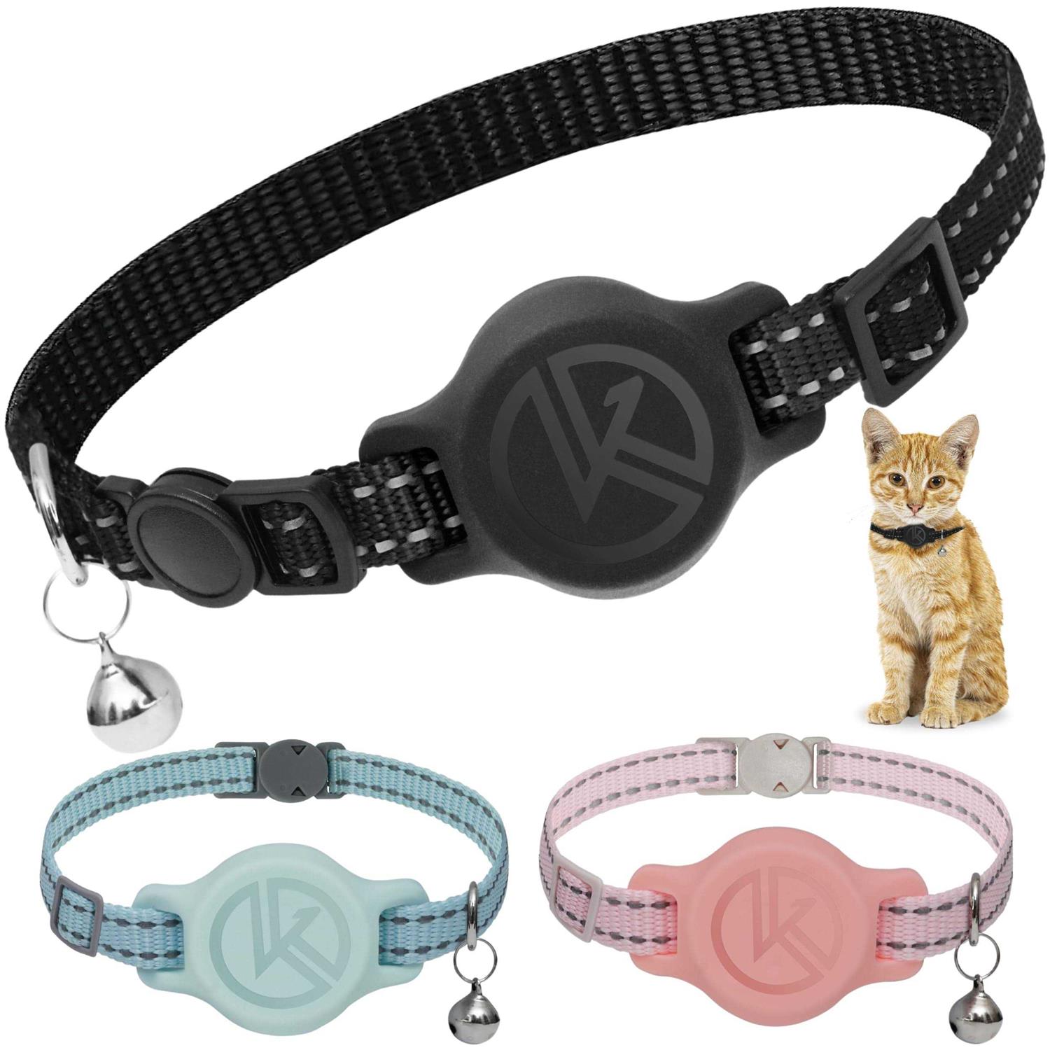 Kitty Kompass Tile Sticker Holder Cat Tracking Collar Breakaway, Reflective Kitten Collar with Tile Sticker Holder and Bell for Girl Boy Cats