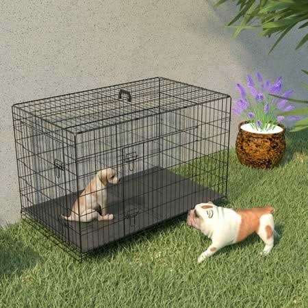 Dog Crate for Large Dogs,42 Inch Dog Kennel Outdoor with Double-Door,Folding Mental Pet Dog Cages with Divider Panel , Tray and Handle