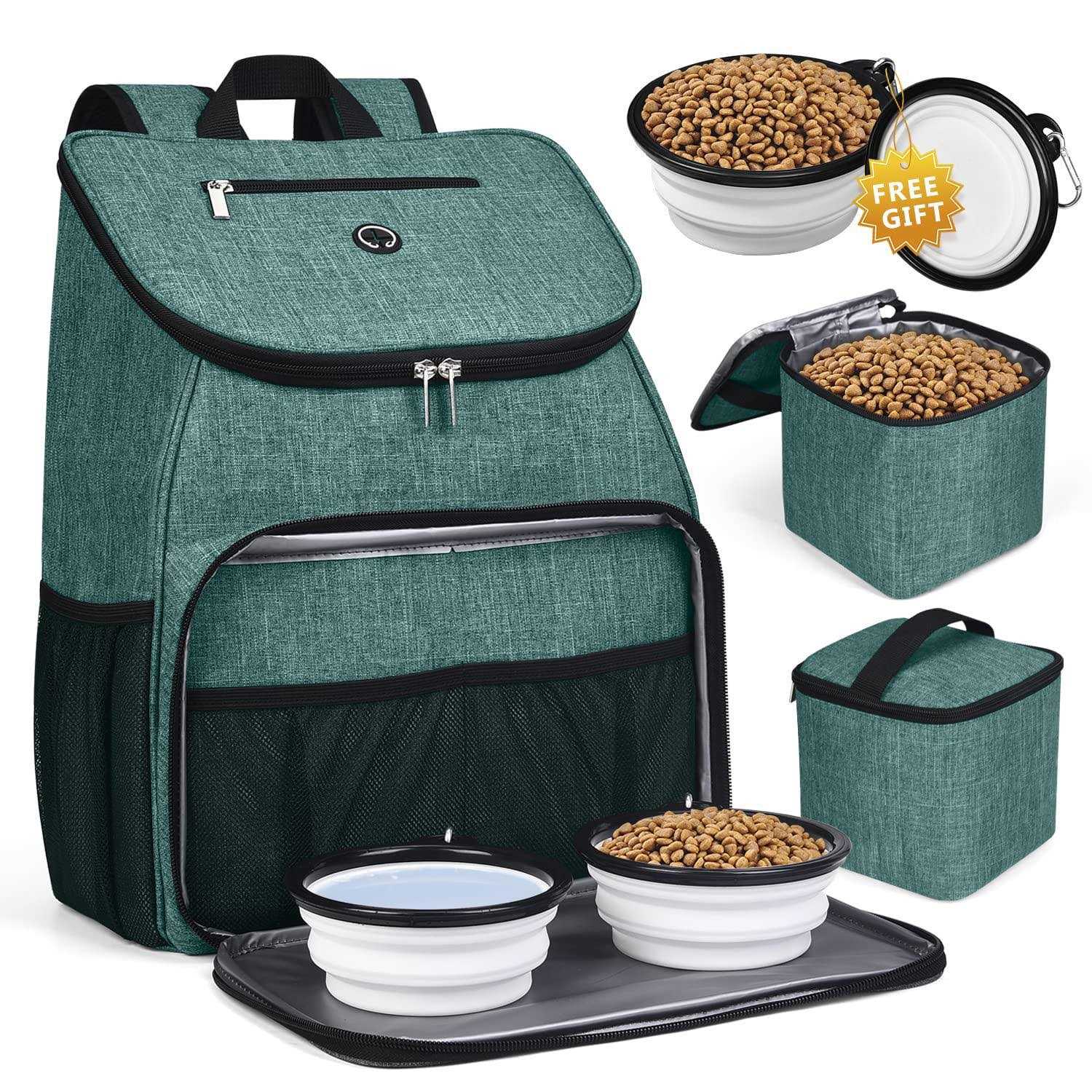 baglher Dog Travel Bag,Airline Approved Pet Supplies Backpack,Dog Travel Backpack with 2 Silicone Collapsible Bowls and 2 Food Baskets