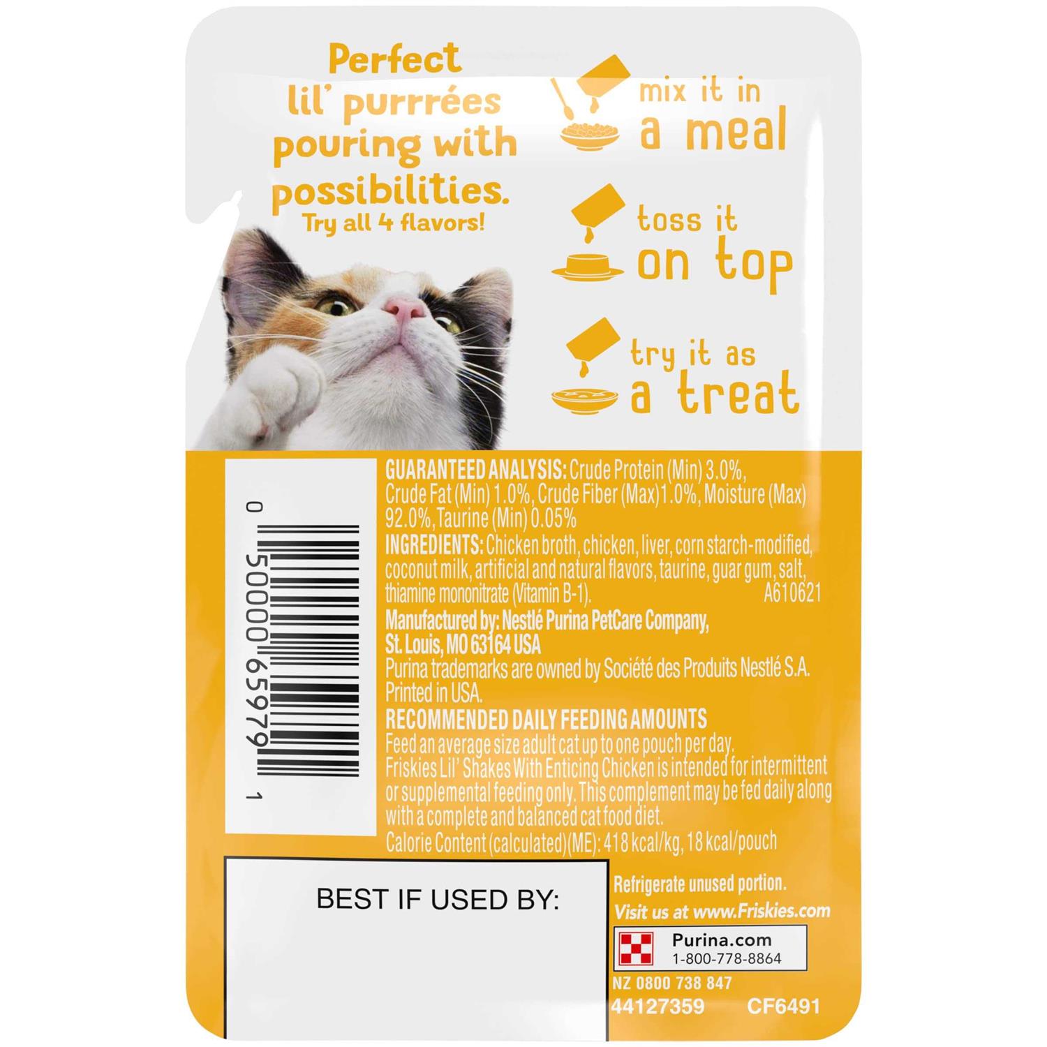 Purina Friskies Lil’ Shakes With Enticing Chicken Lickable Puree Cat Food Topper