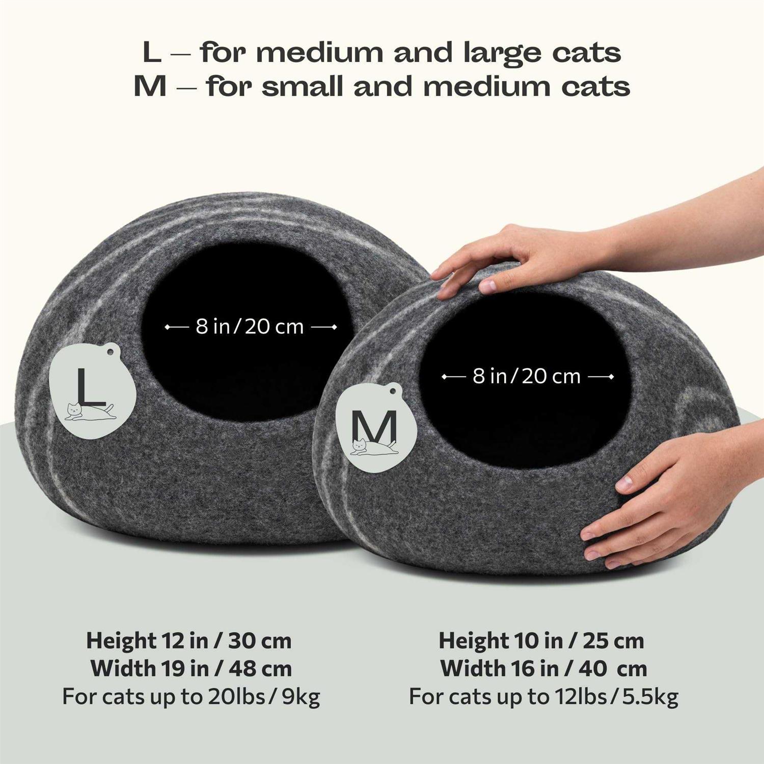 MEOWFIA Premium Felt Cat Bed Cave Handmade 100% Merino Wool Bed for Cats and Kittens