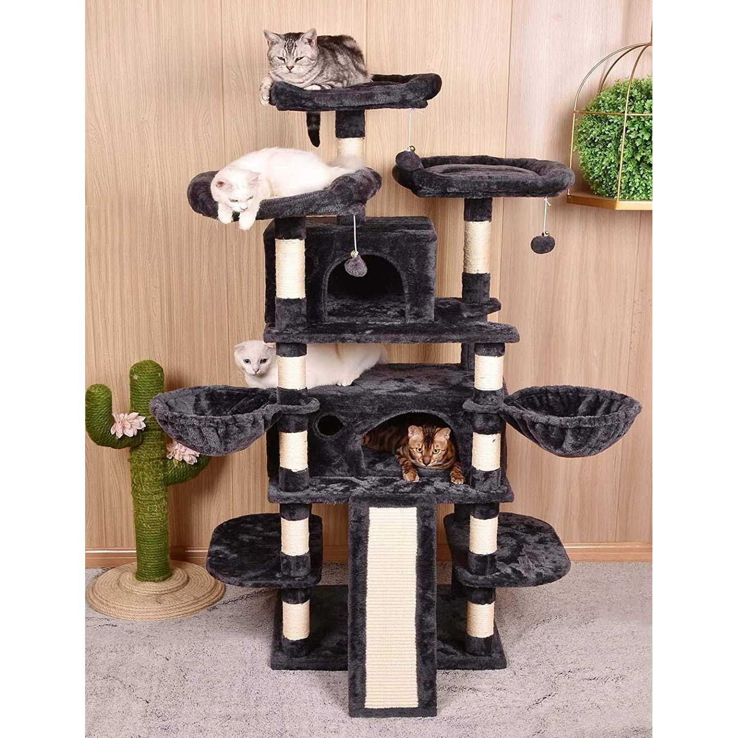 Amolife 68 Inch Cat Tower Multi-Level / X-Large Cat Tree King with Scratching Posts Kitty Pet Play House