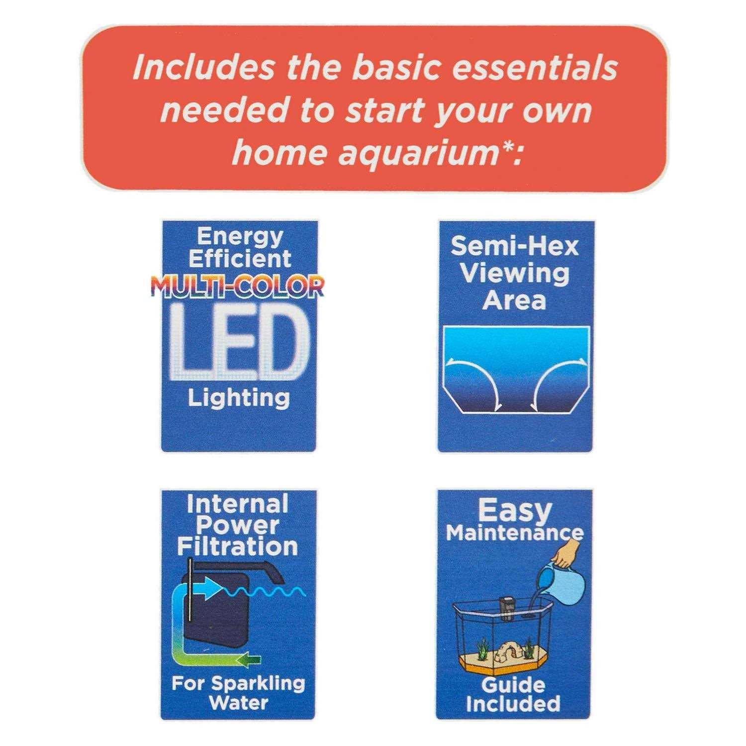 Aqua Culture 6.5-Gallon Semi-Hex Aquarium Kit with LED Lighting