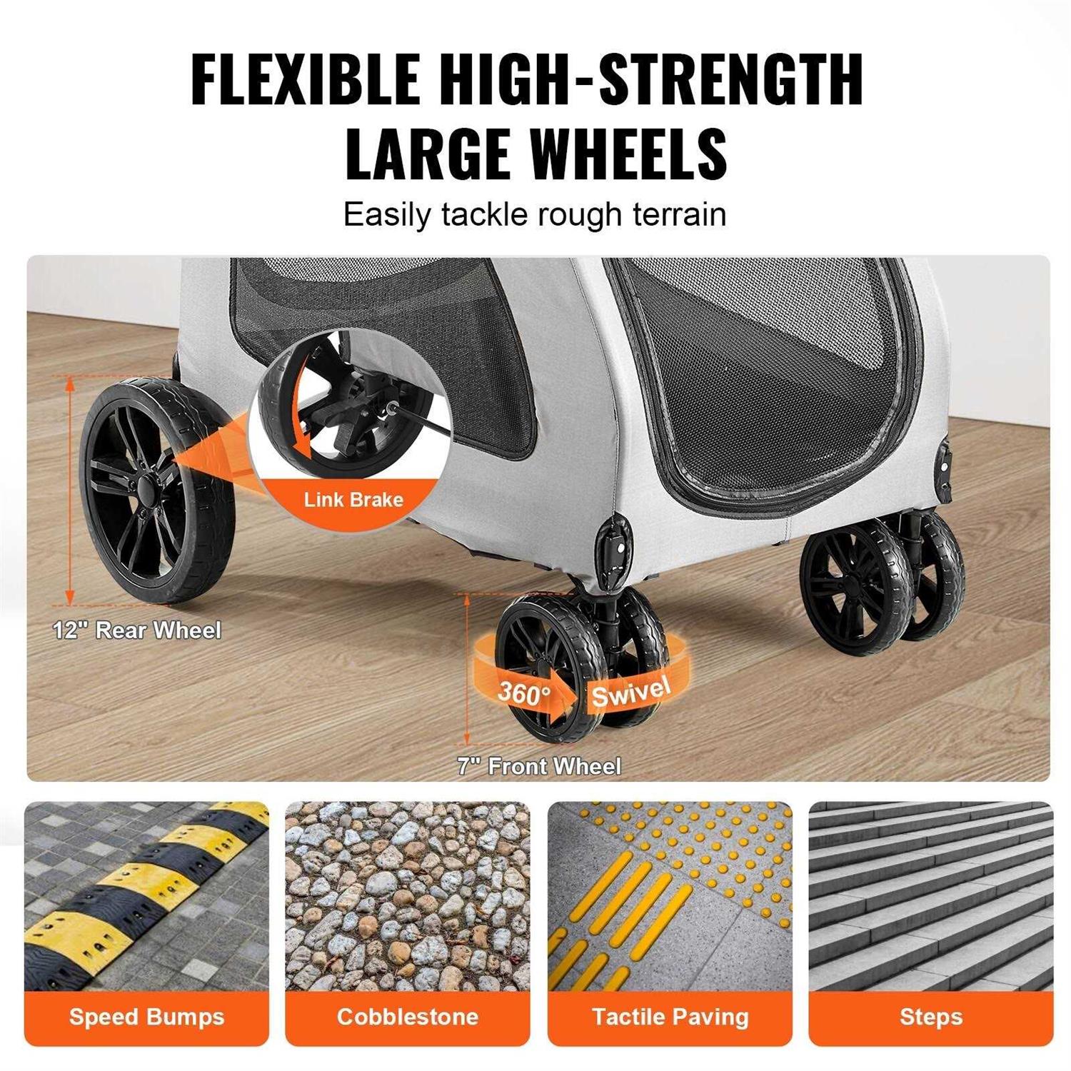 VEVOR Pet Stroller 4 Wheels Dog Stroller Rotate with Brakes