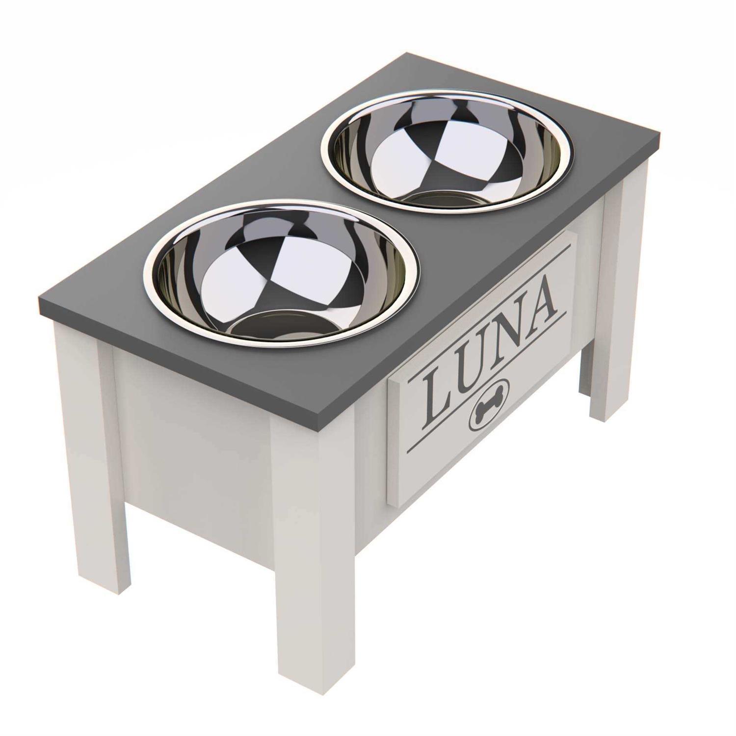 Groovethiswoodshop Personalized Elevated Dog Bowl Stand with Internal Storage