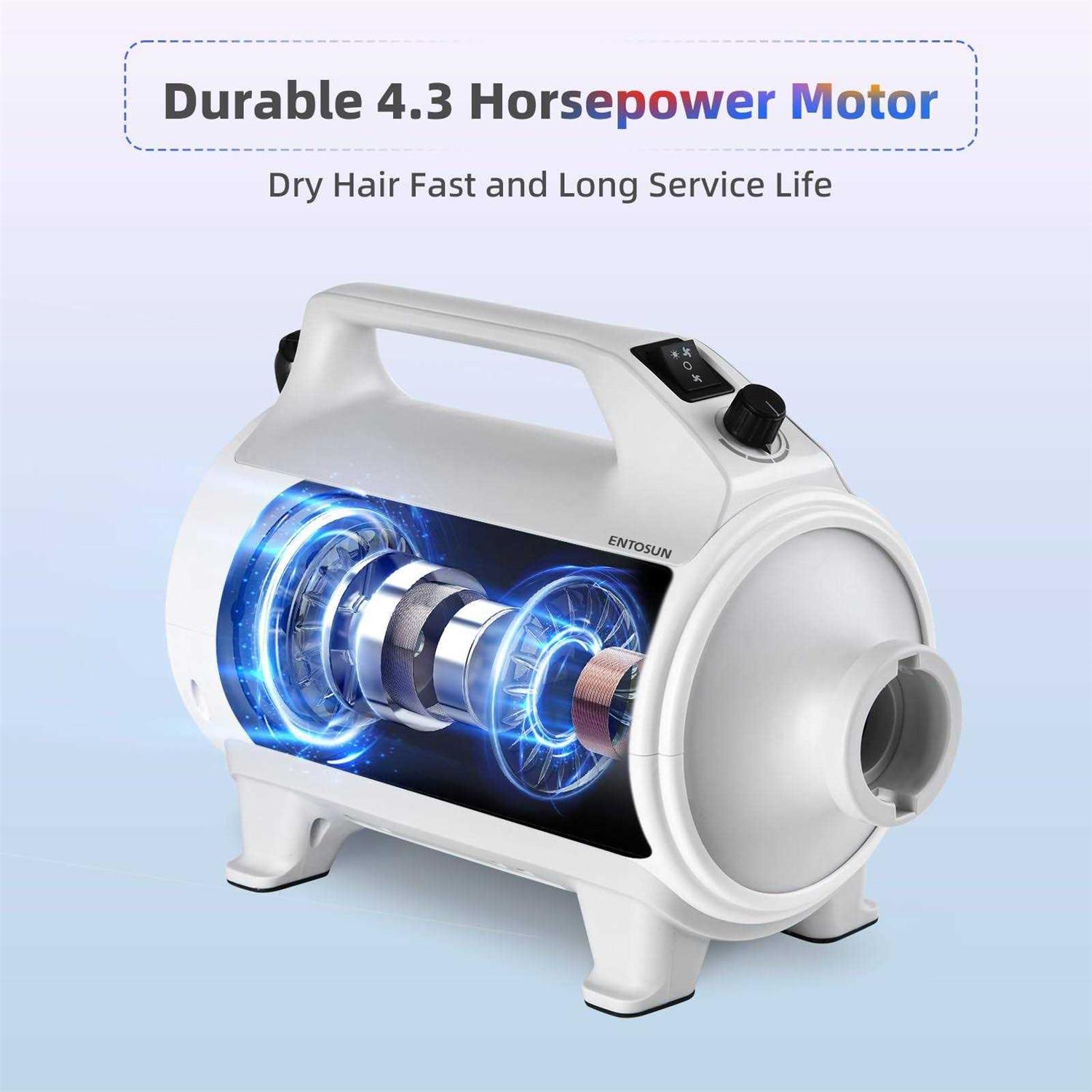Entosun Dog Dryer, Pet Hair Dryer, 4.3hp/2800W Adjustable Speed and Temperature