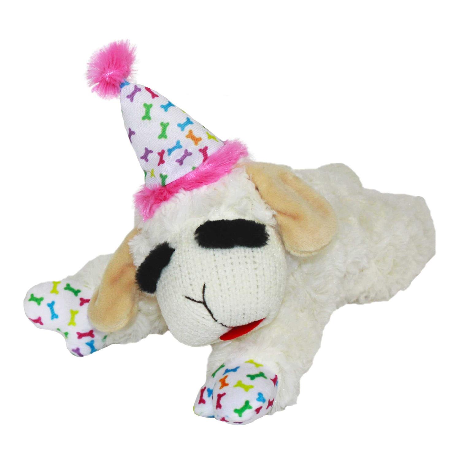 Multipet Lamb Chop Dog Toy with Birthday Hat
