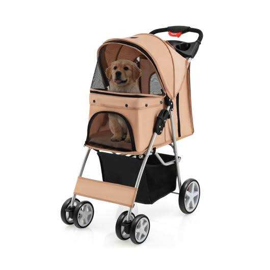 Costway Foldable 4-Wheel Pet Stroller with Storage Basket
