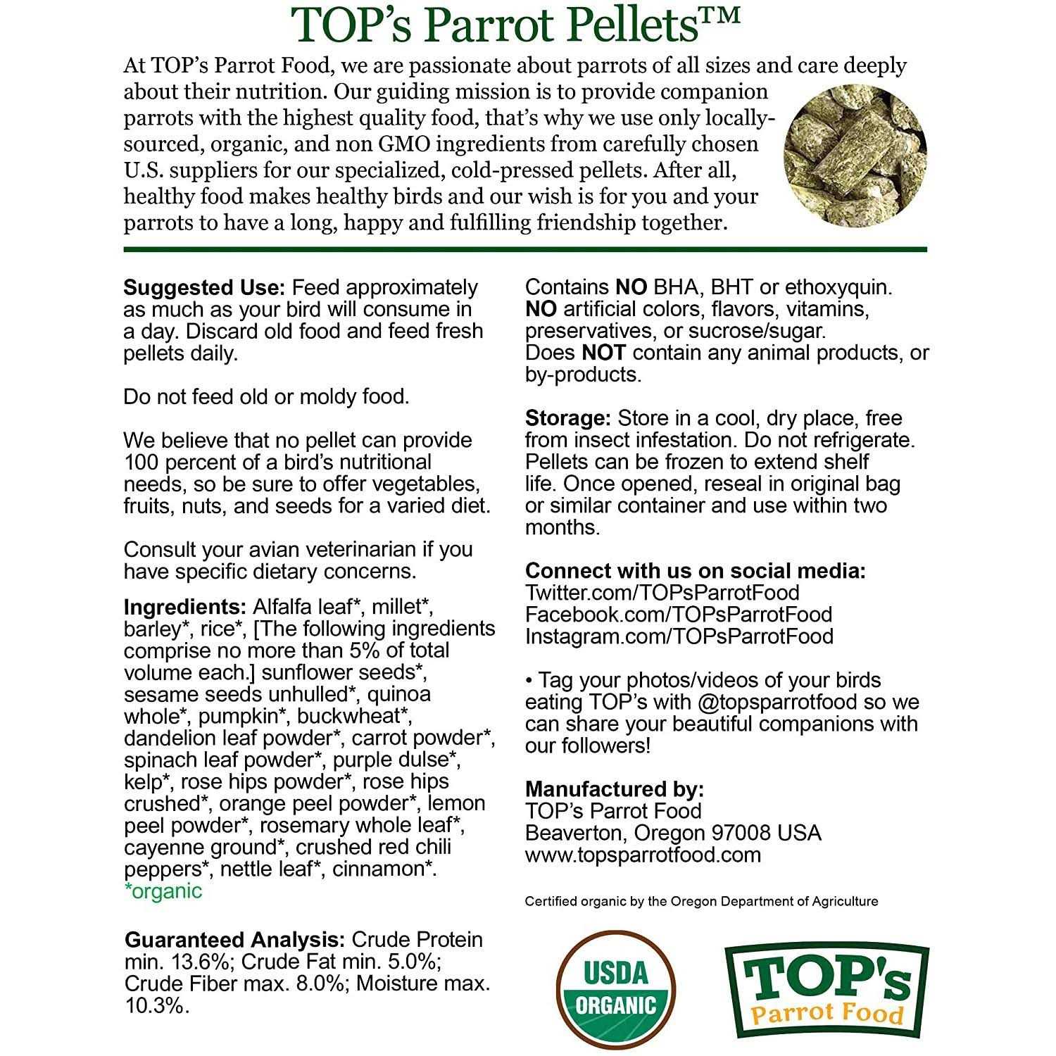 TOP’s Parrot Food Organic Pellets