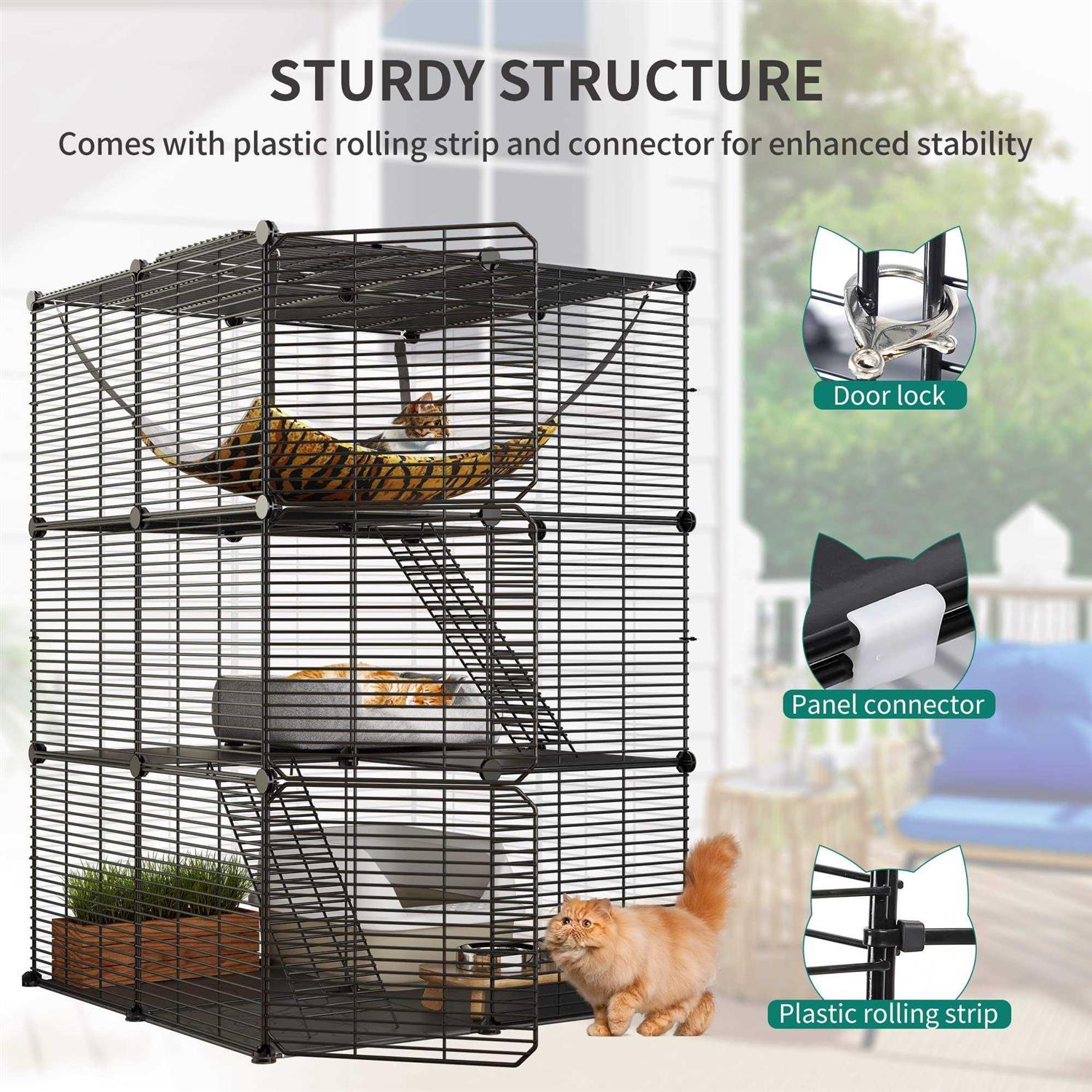 YITAHOME Cat Cage Indoor Cat Enclosures DIY Cat Playpen Metal Kennel with Extra Large Hammock for 1-2 Cats