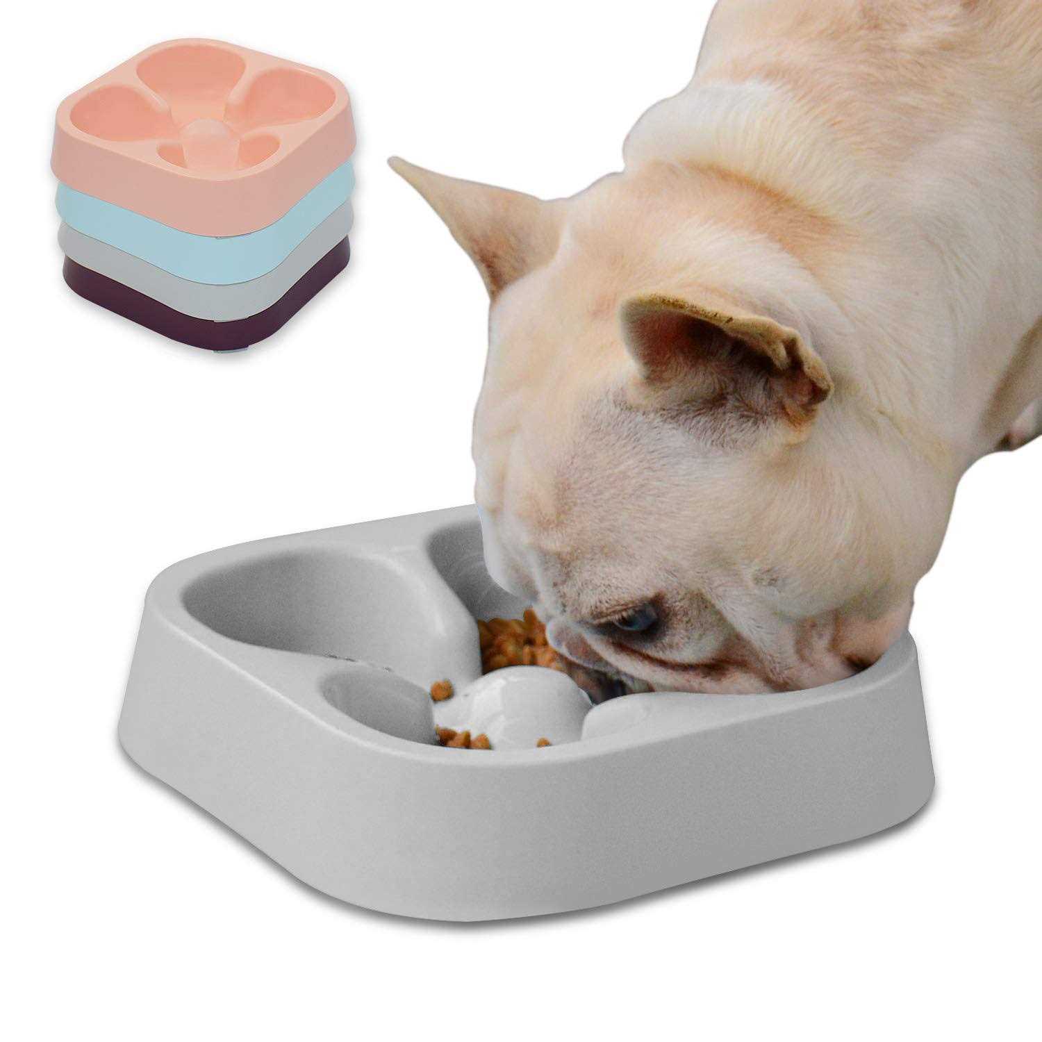 Hifrenchies Healthy Slow Feeding Dog Bowl for French Bulldog -Slow Feeder Dog Bowl No Chocking Dog Cat Food Bowl with Striped Shape Pattern