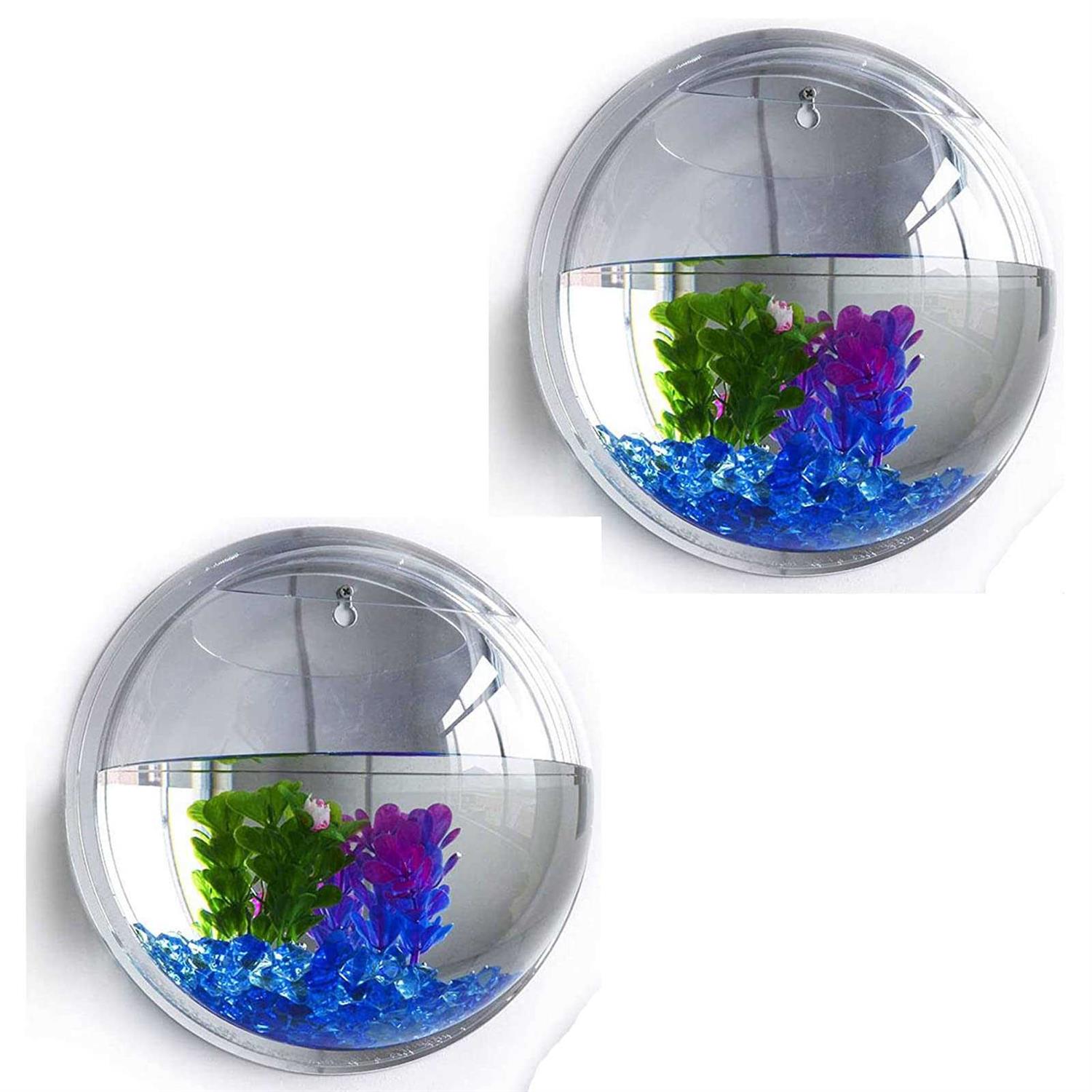 GREENWISH 2Pack 5.9” Wall Mounted Clear Acrylic Round Fish Tank Flower Pot Vase Decoration Wall Hanging Mount Fish Bowl Fish Bubble Aquarium Decorative Plant
