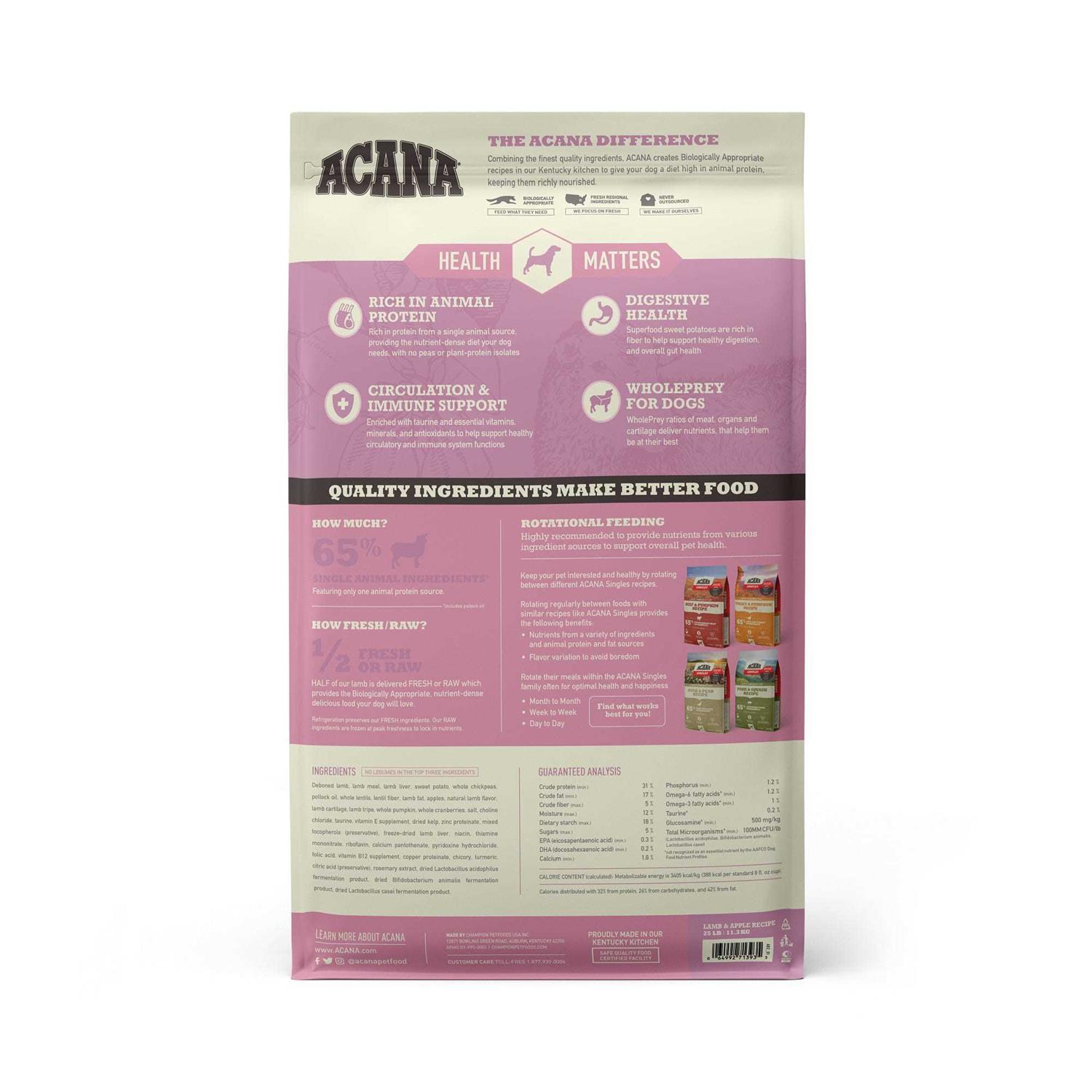 ACANA Singles Limited Ingredient Diet Lamb & Apple Recipe Grain-Free Dry Dog Food, 22.5-lb bag