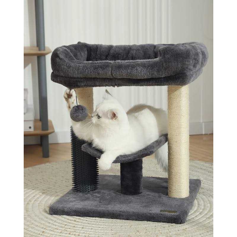 Hoopet cat Tree Tower,cat Scratching Post for Indoor Cats,Featuring with Super Cozy Perch,cat Self Groomer and Interactive Dangling Ball Great