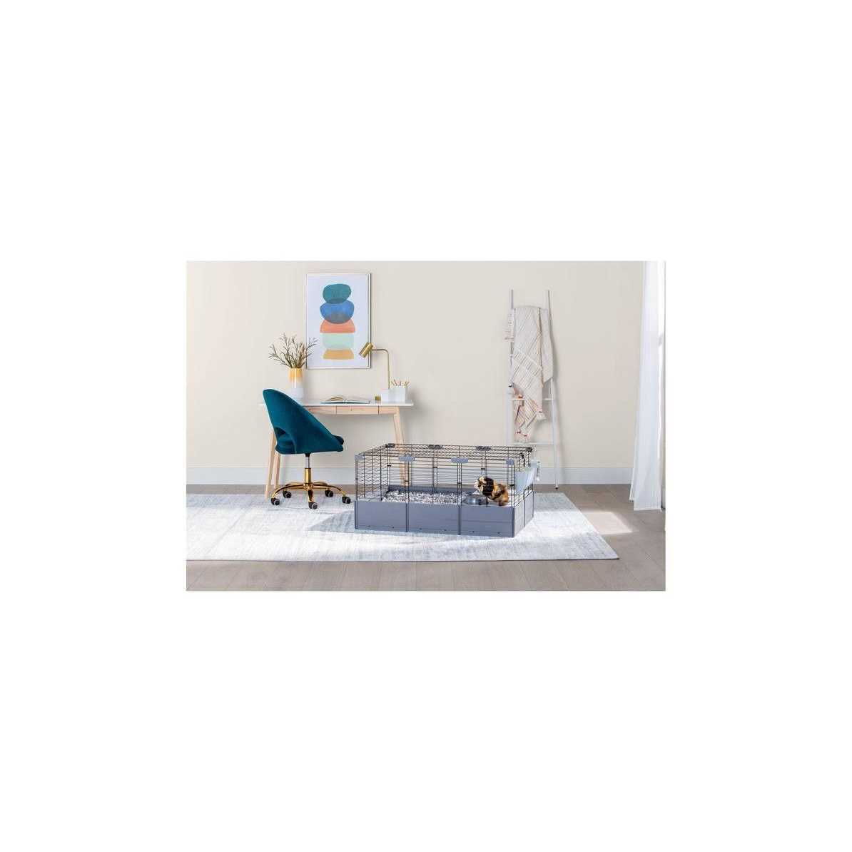 Full Cheeks Customizable Small Pet Habitat Includes Cage, Hideaway, Hay Feeder, Bowl, and Bot