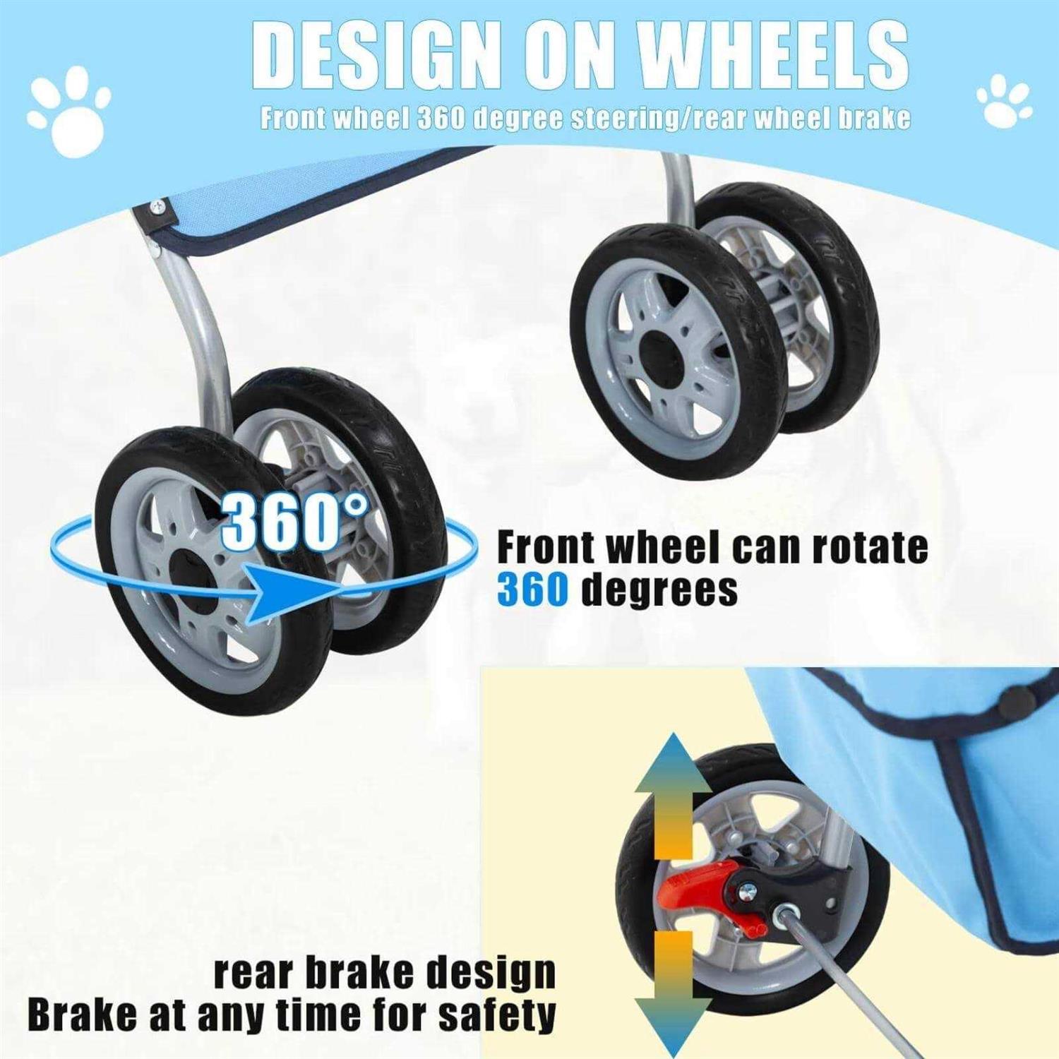 4 Wheels Pet Stroller Foldable Dog Stroller Cat Stroller with Cup Holders& Storage Basket for Small Medium Dogs