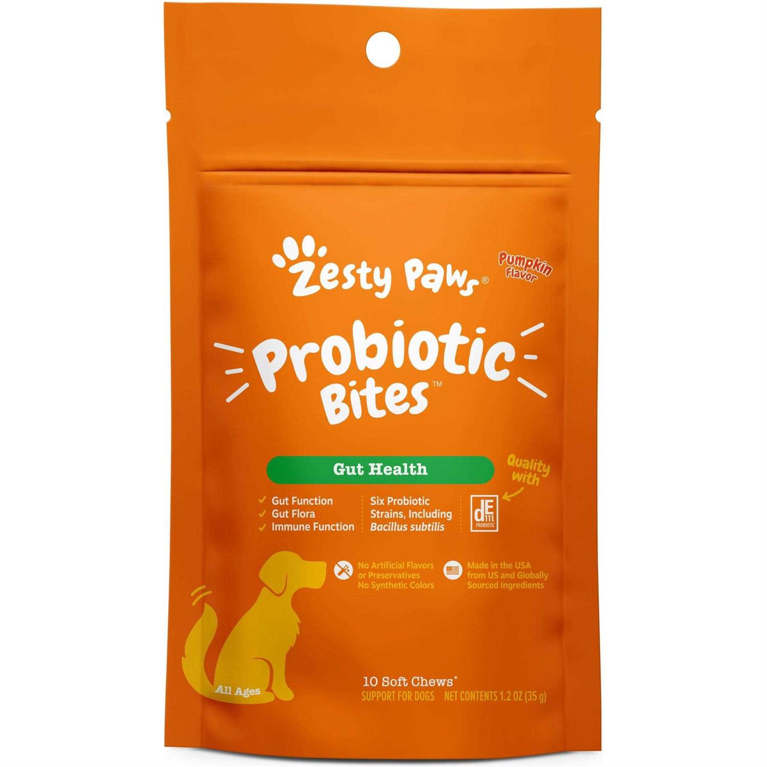 Zesty Paws Probiotic Bites Pumpkin Flavored Soft Chews Gut Flora & Digestive Supplement for Dogs
