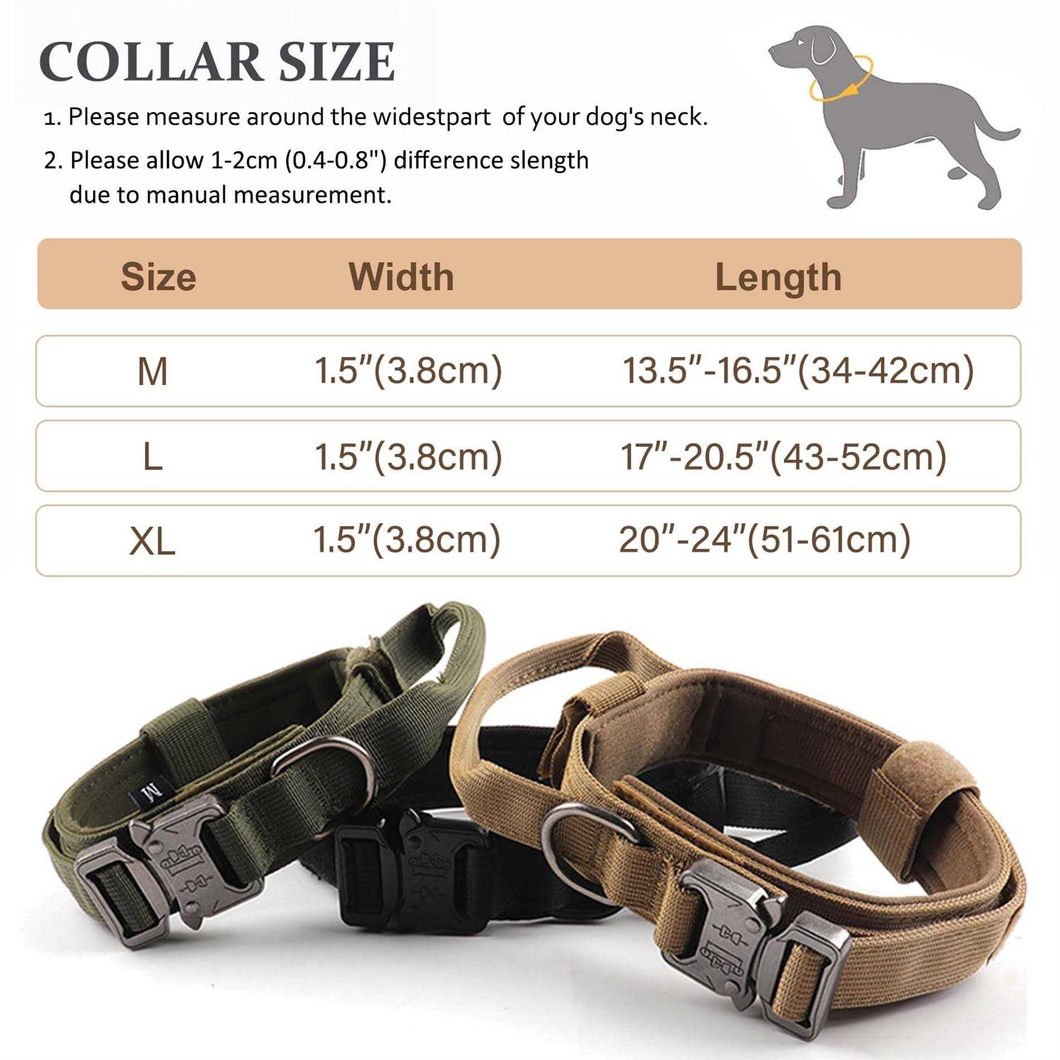 Tactical Dog Collar, Adjustable Military Training Nylon Dog Collar with Control Handle and Heavy Quick-Release Metal Buckle for Small Medium Large