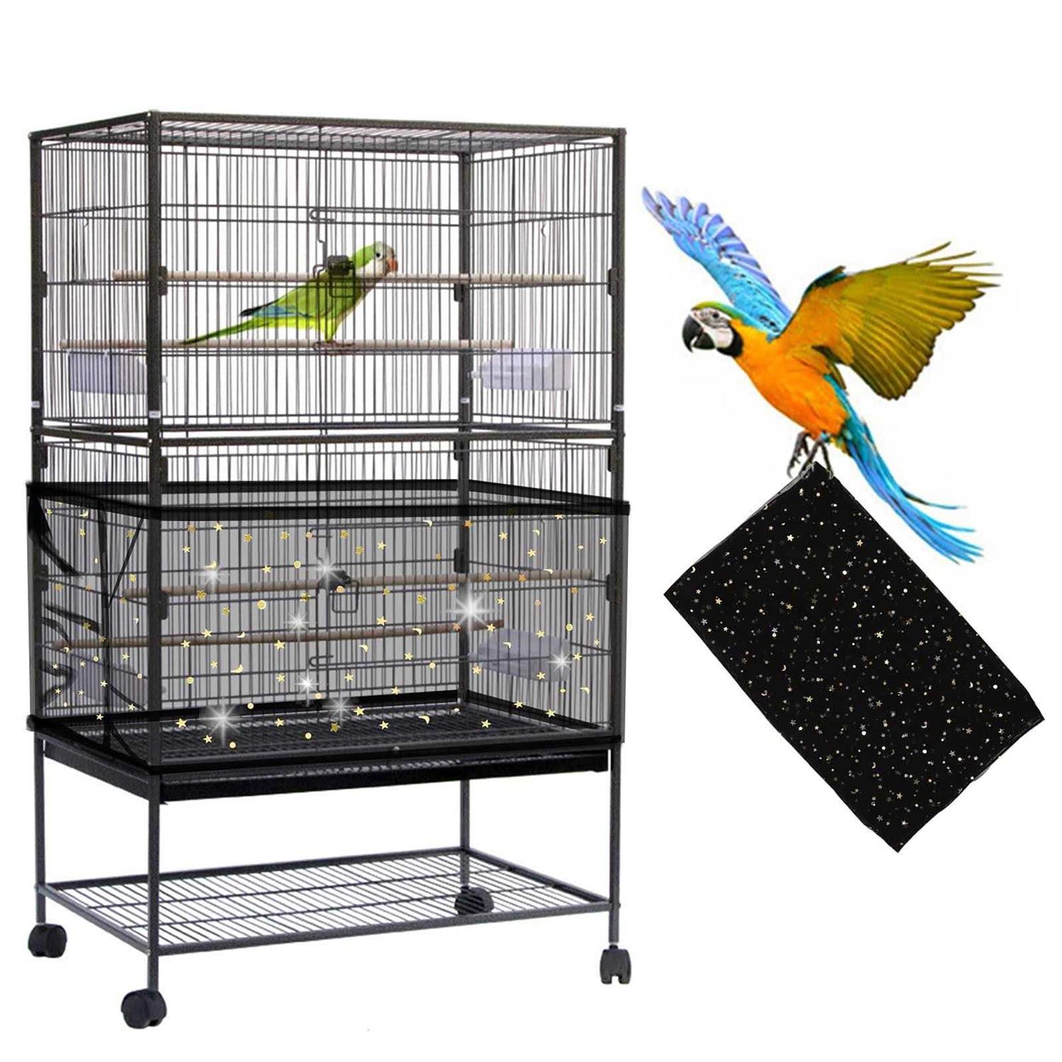 Daoeny Bird Cage Seed Catcher Large Bird Cage Cover Adjustable Soft Airy Nylon Mesh Net