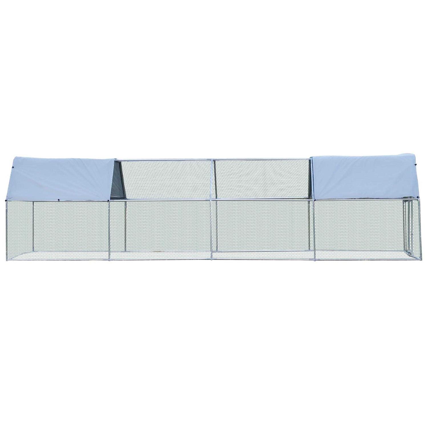 PawHut Galvanized Metal Chicken Coop Cage with Cover Walk-In Pen Run