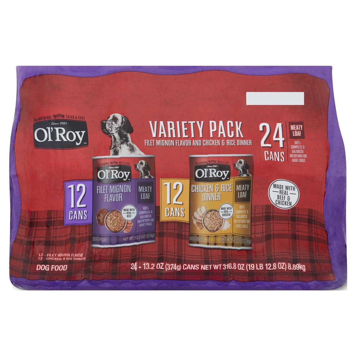Ol’ Roy Meaty Loaf Wet Dog Food Variety Pack, Filet Mignon Flavor and Chicken & Rice Dinner