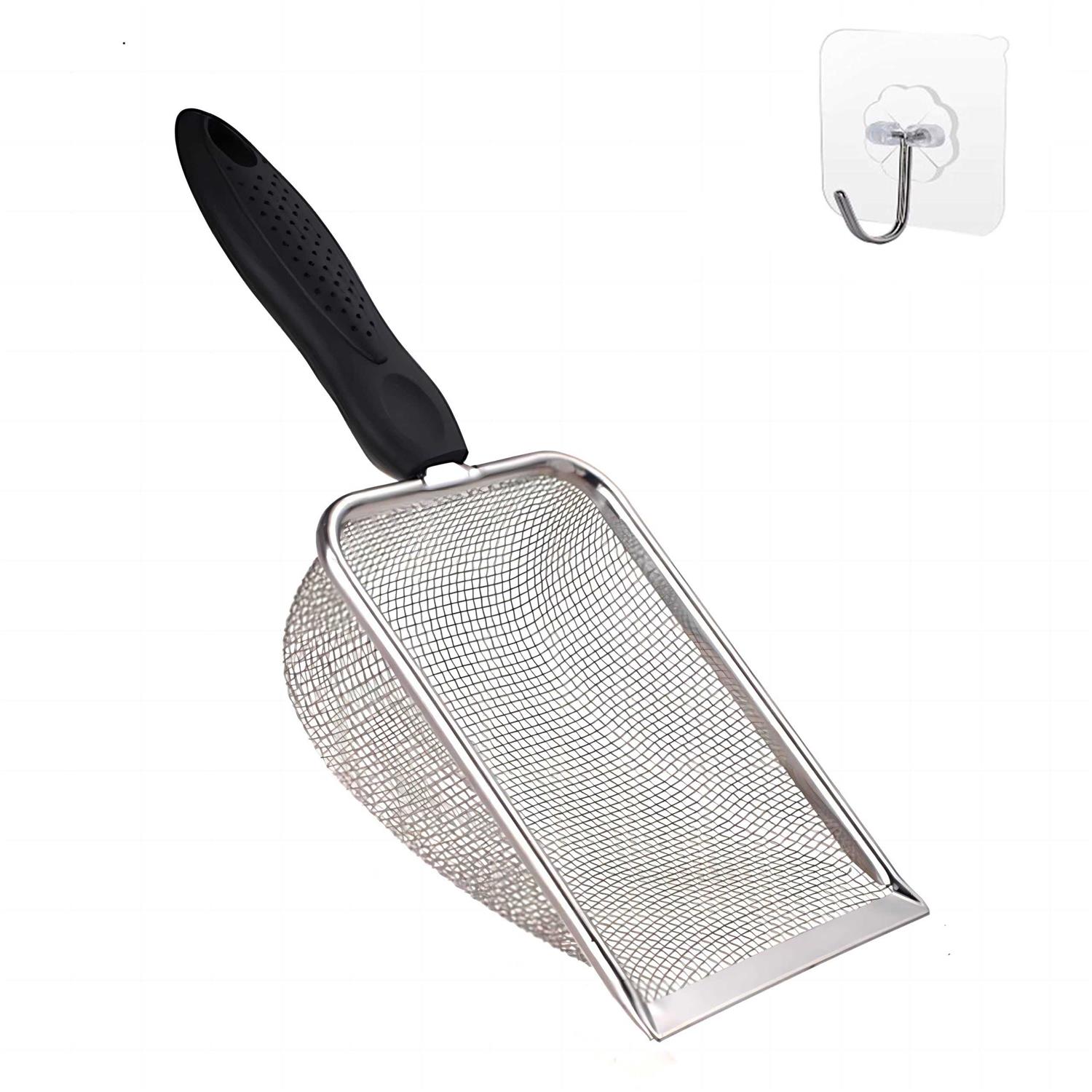 FIRSAL Small Mesh Stainless Steel Cat Litter Scoop Fine Mesh Metal Reptile Litter Cleaner Scooper Non-Stick Coated Metal Litter Scoop Fine Sand
