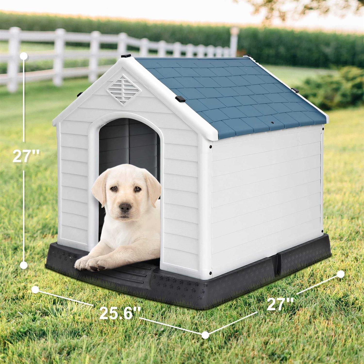 ZENY Plastic Dog House Waterproof Dog Kennel with Air Vents and Elevated Floor All Weather Indoor Outdoor Insulated Doghouse Puppy Shelter