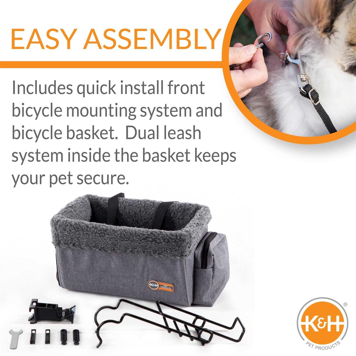 K&H Pet Products Travel Bike Basket for Pets Gray