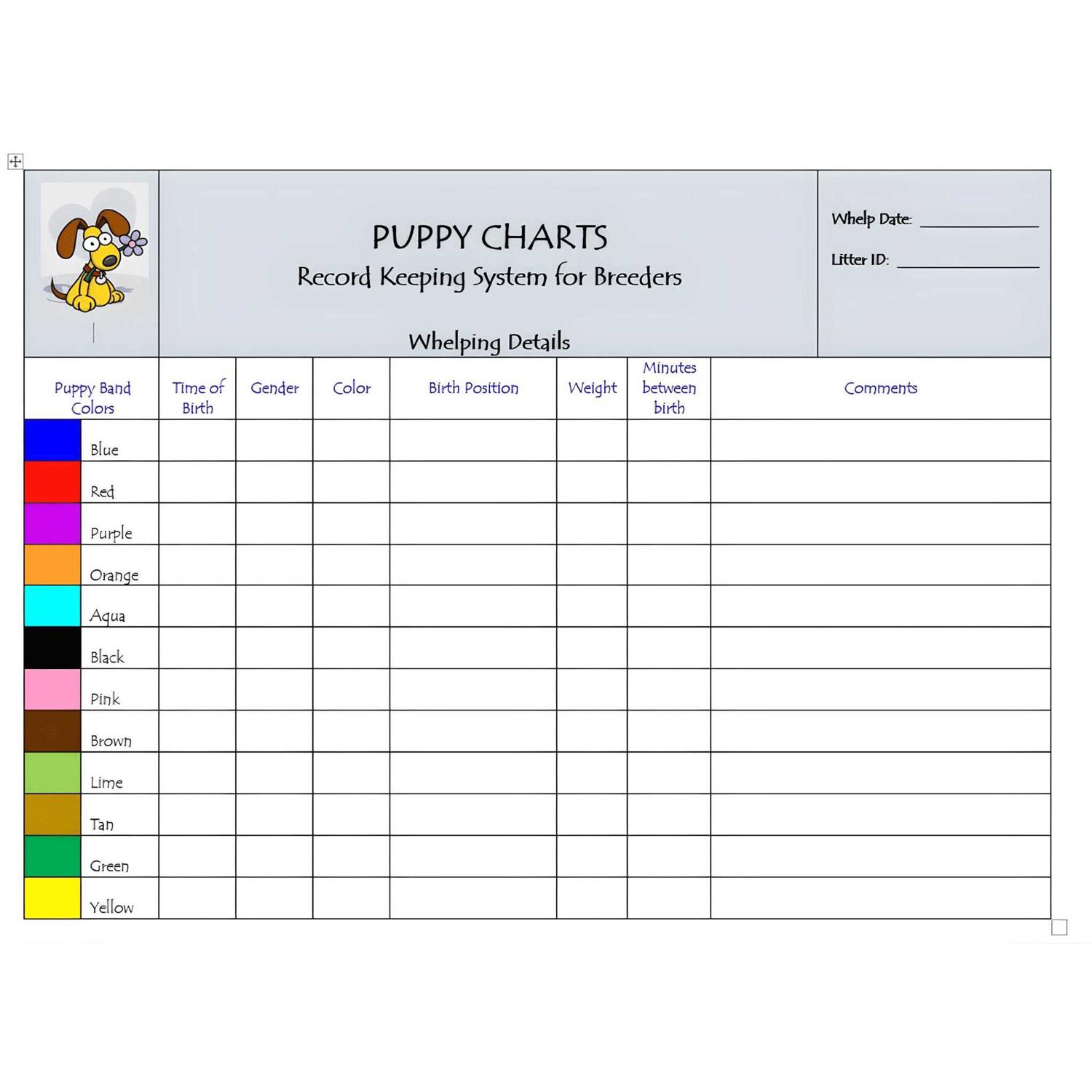 Puppies in Bloom Breeder Record Keeping Charts PNB11
